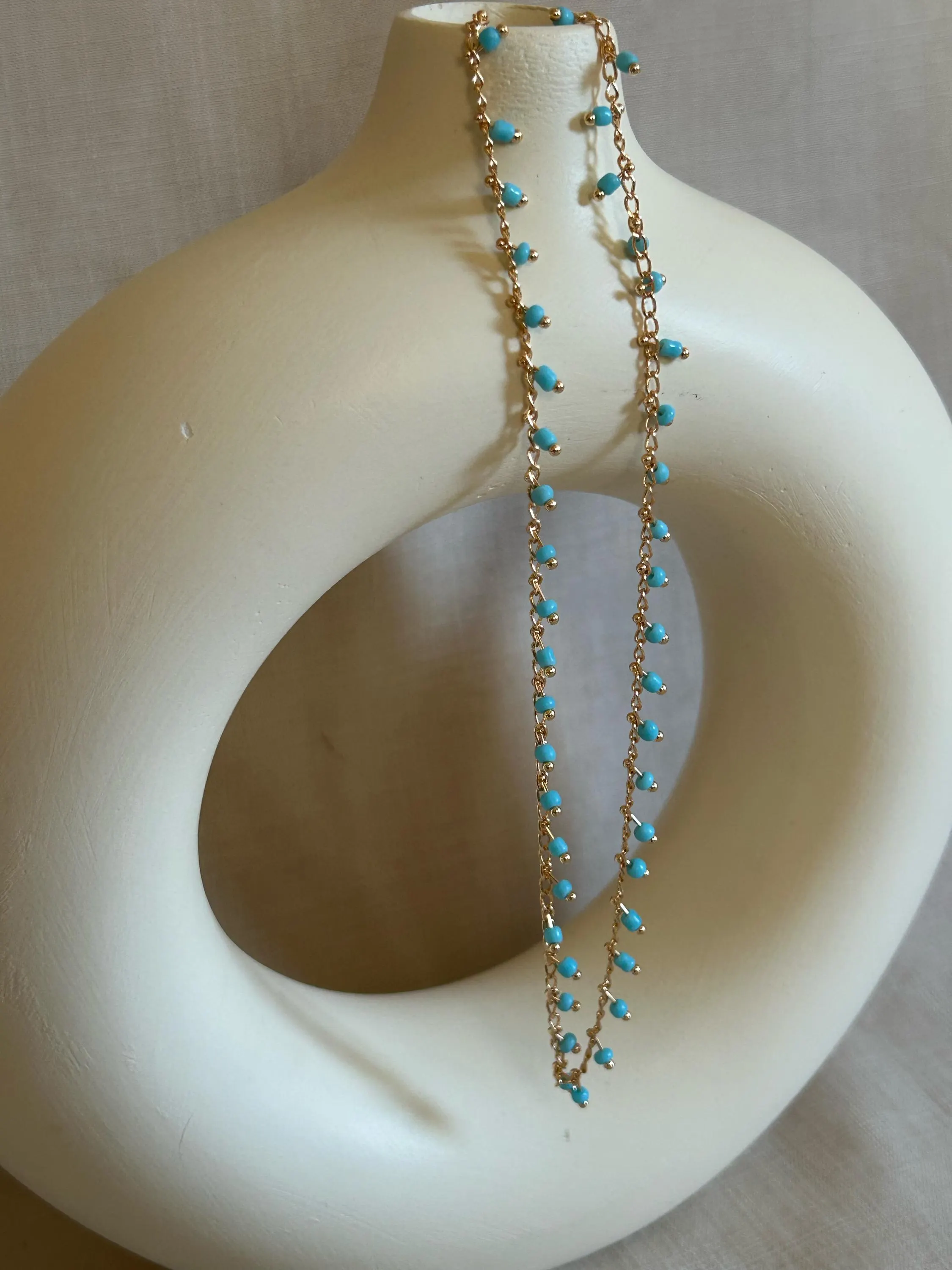 Turquoise Necklace, Beaded Necklace, Tiny Necklace, Chain Necklace