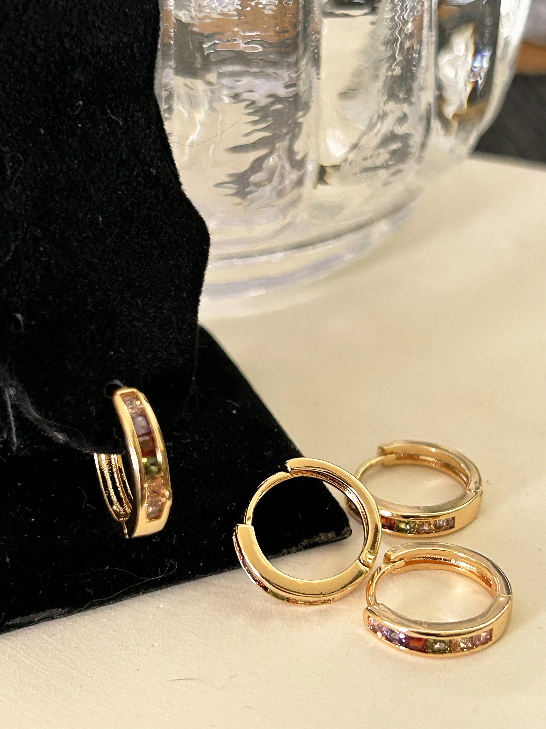 Small Gold Huggie Hoop Earrings, Sleeper Earrings, Colorful Zircon Gold Hoops