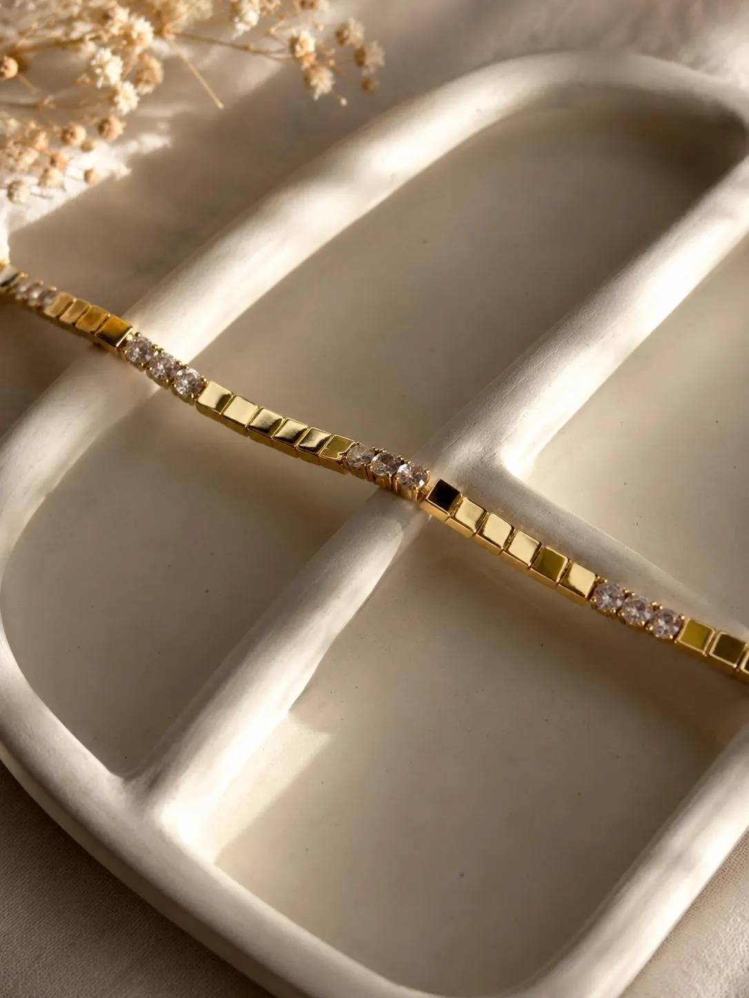 Gold CZ Chain Bracelet • CZ Bracelet • Minimalist Crystal Bracelet • Stainless Steel Bracelet • Waterproof Jewelry
