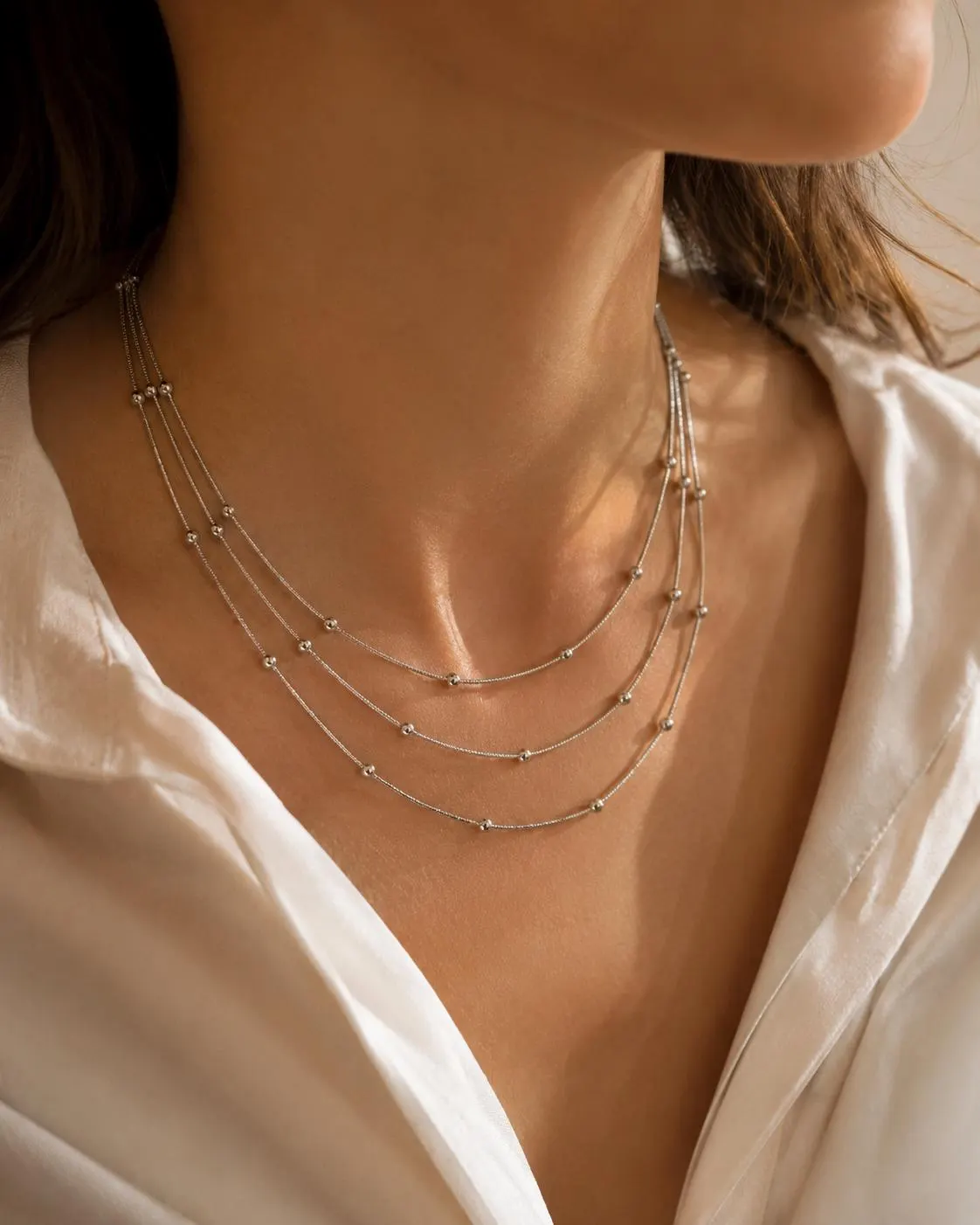 Layering Silver Necklace • Stacked Necklace • Multi Strand Necklace • Minimalist Jewelry • Waterproof Necklace •  Stainless Steel Necklace