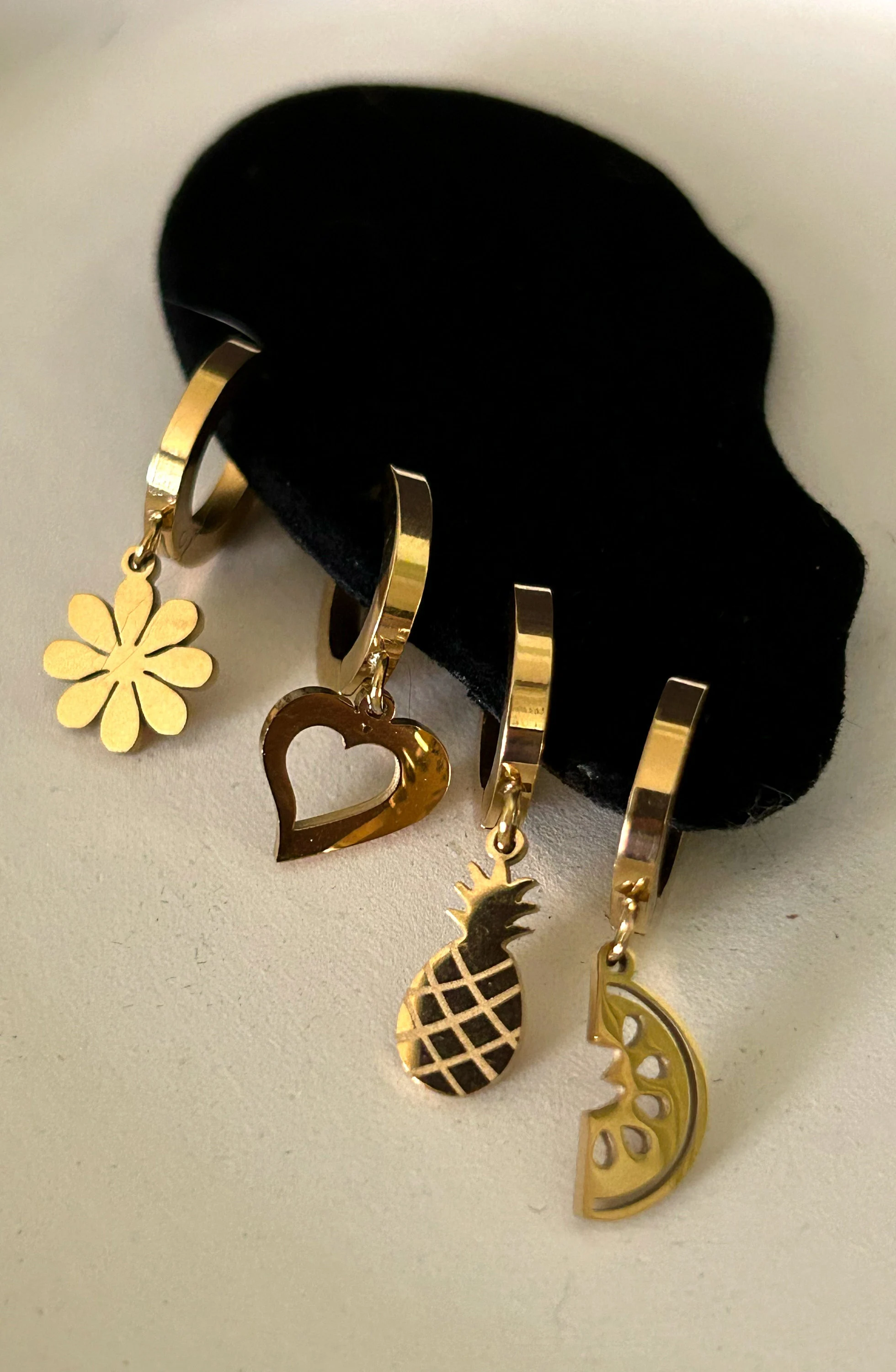 Gold Tropical Fruit Huggie Earrings, Beach Theme Set