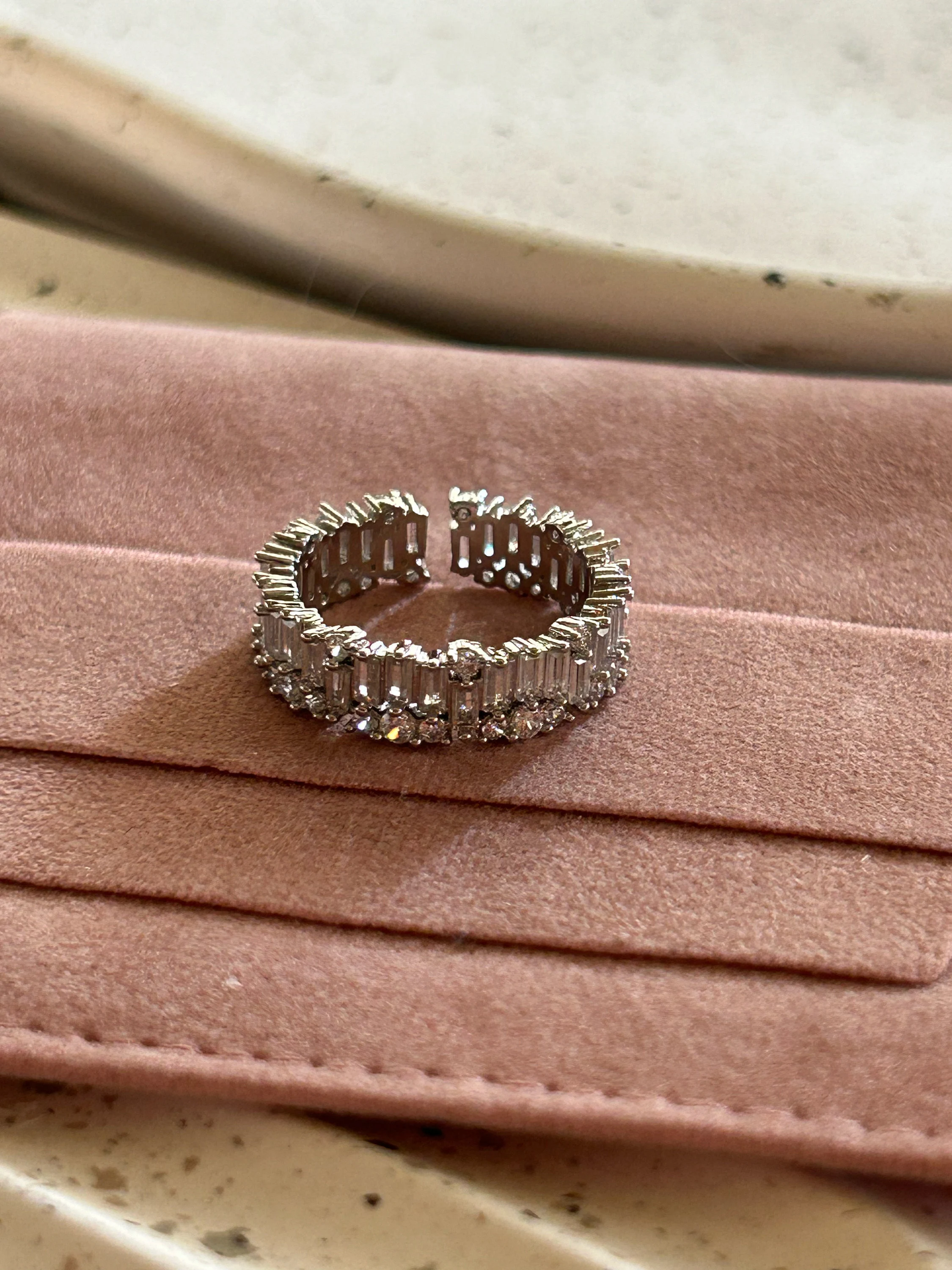 Baguette Ring, Stacking Silver Ring, Zircon Ring, Signet Ring