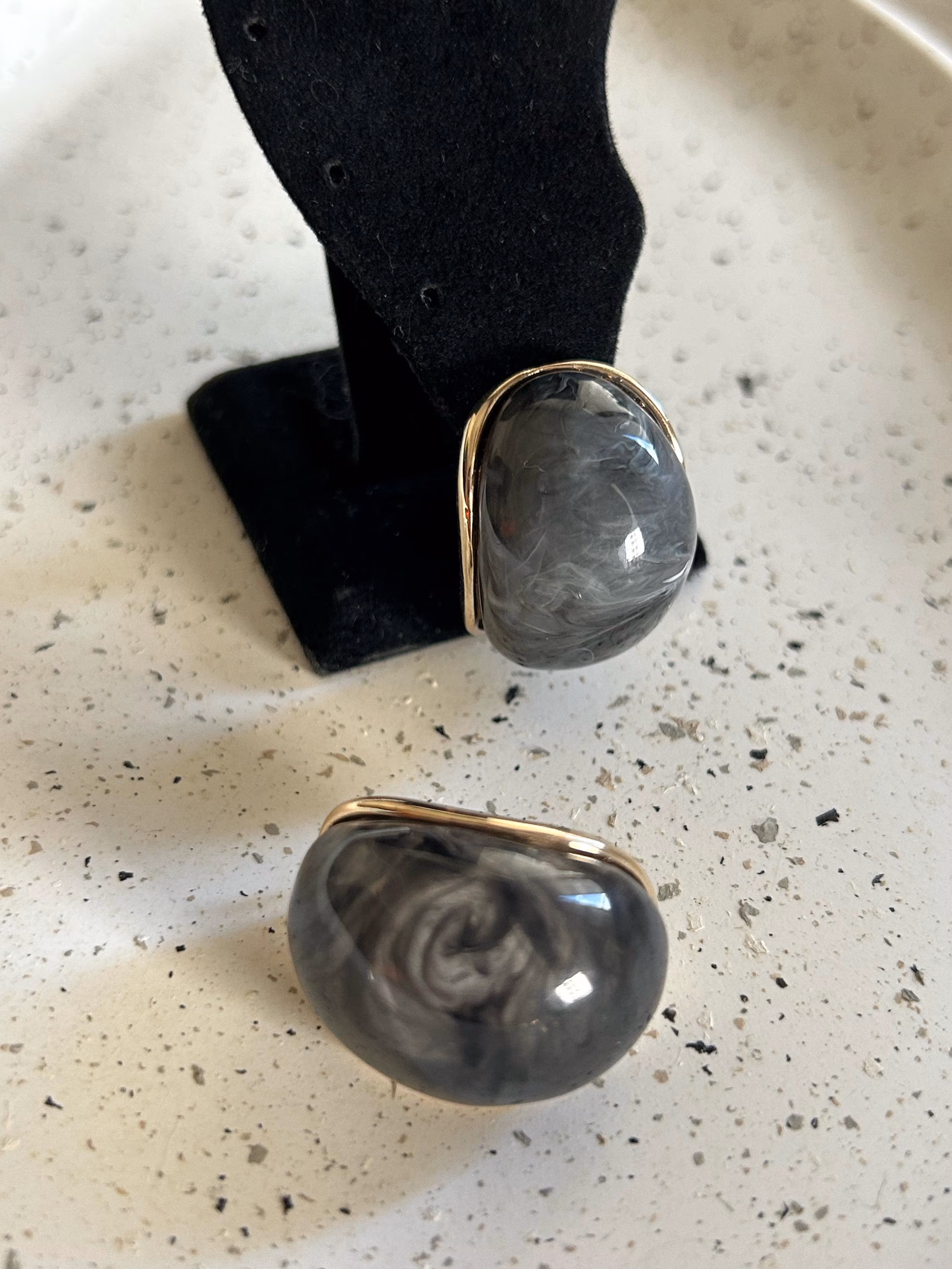 Resin Gold Statement Earrings, Chunky Grey Earrings, Bold Modern Earrings, Unique Fashion Jewelry, Trendy Everyday Earrings, Gift for Her