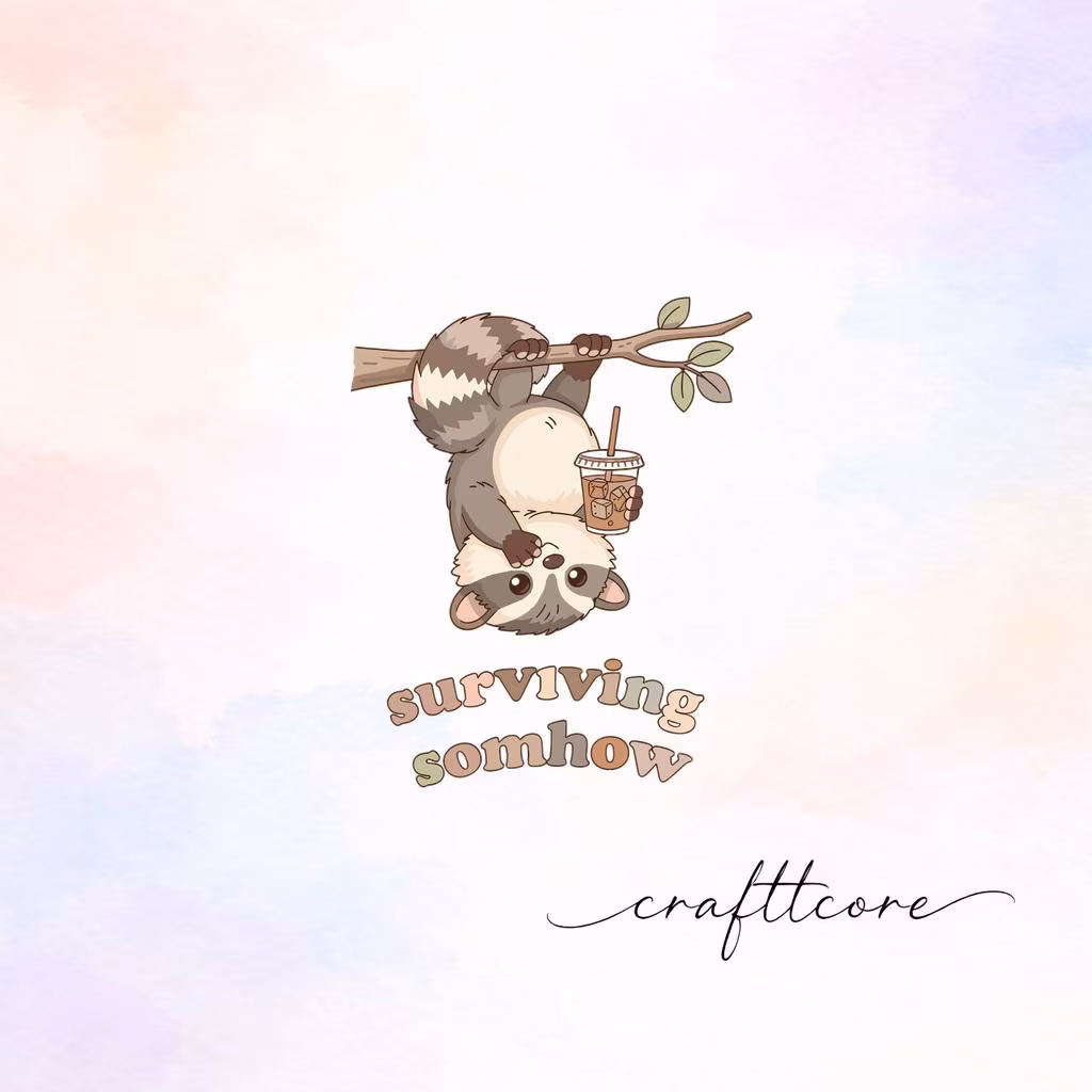 Hanging Possum Iced Coffee SVG, Watercolor Clipart, Retro Animal PNG (Digital Download)