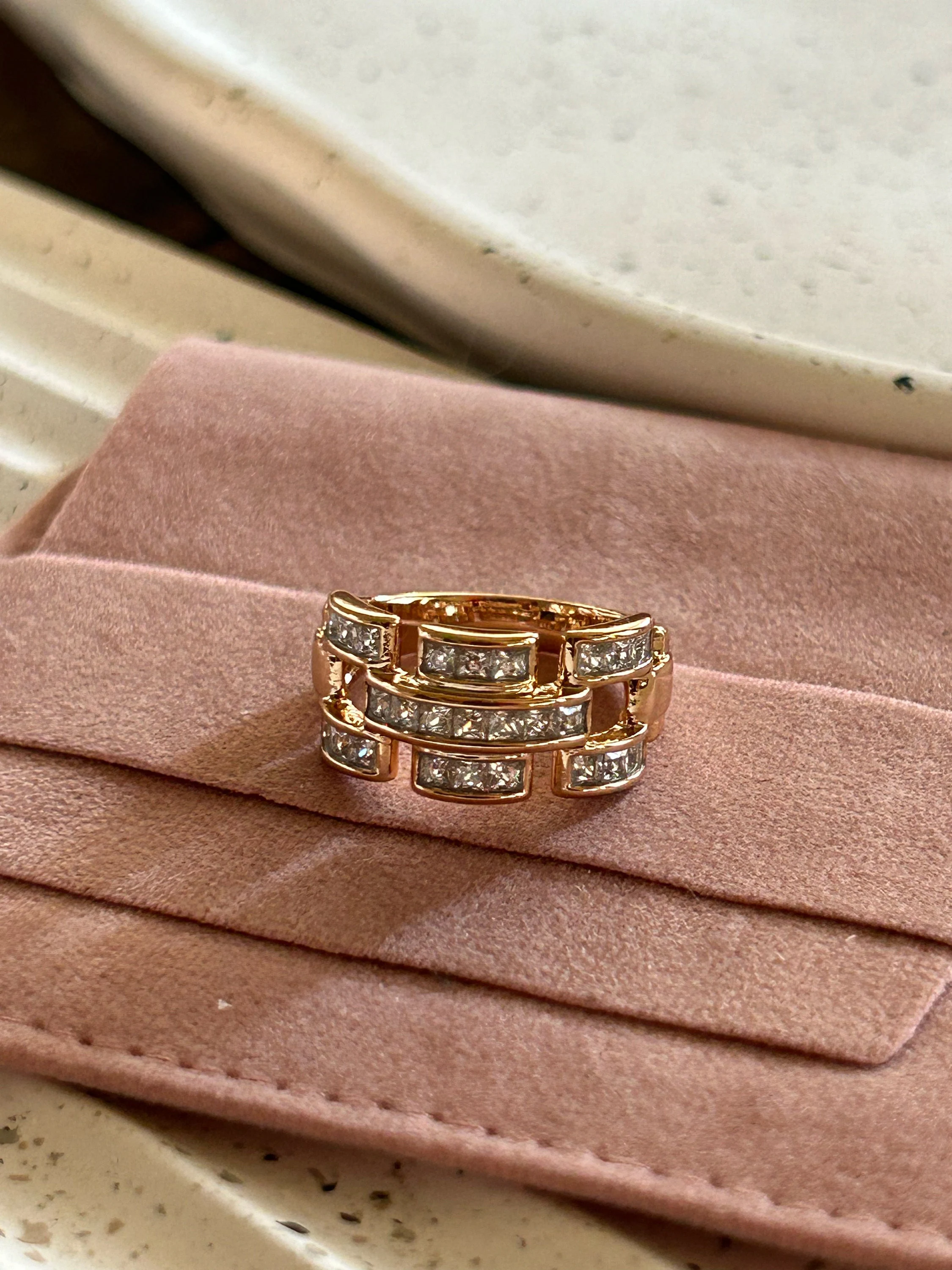 Gold Zirconia Bold Ring, Water-Friendly Everyday Wear, Non-Allergic Jewelry