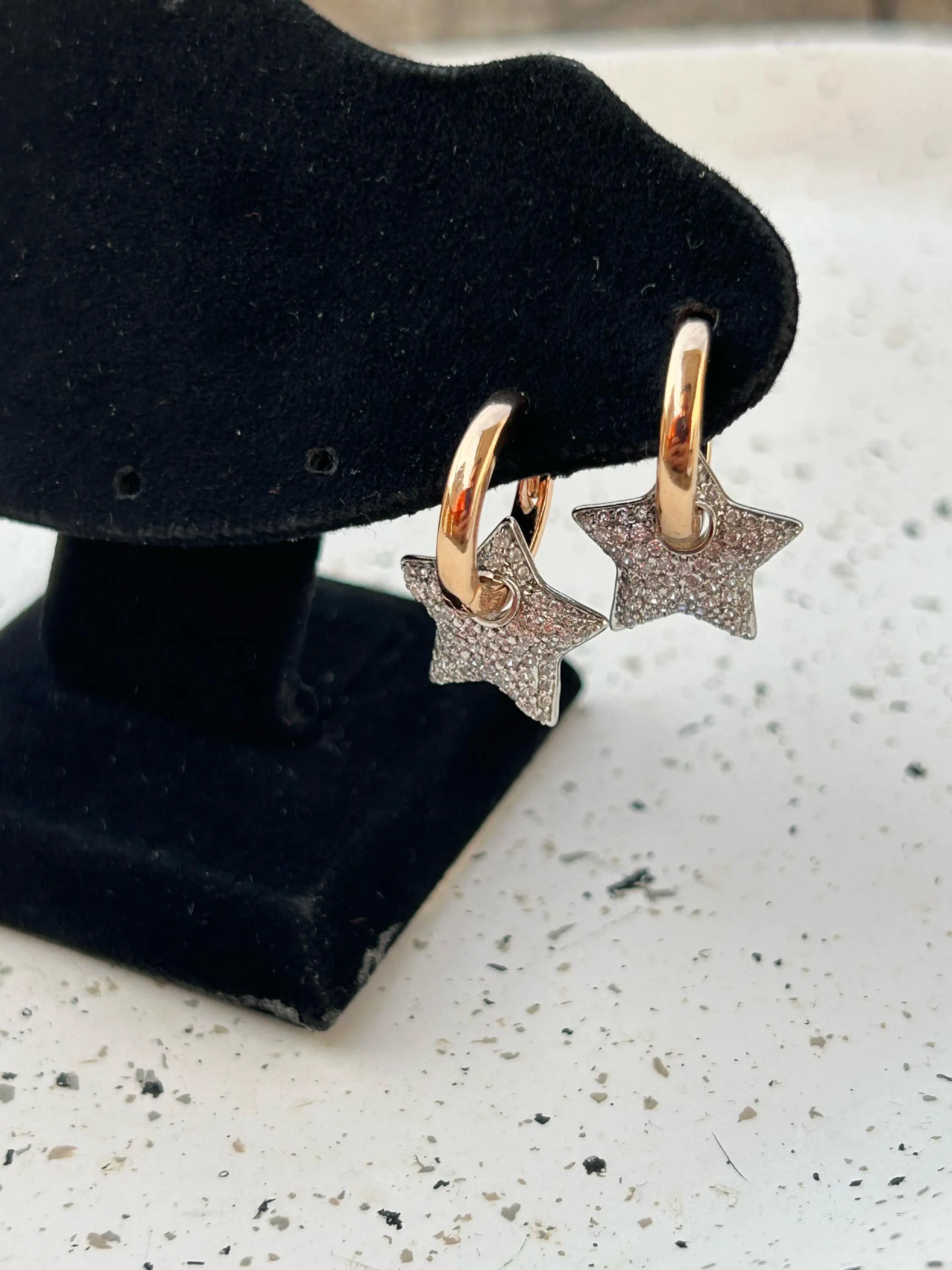Star Gold Huggie Hoop Pave Earrings, Dainty Star Pave Earrings, Gold Hoop Star Earrings, Dangling Star Hoop Earrings, Pave Star Earrings