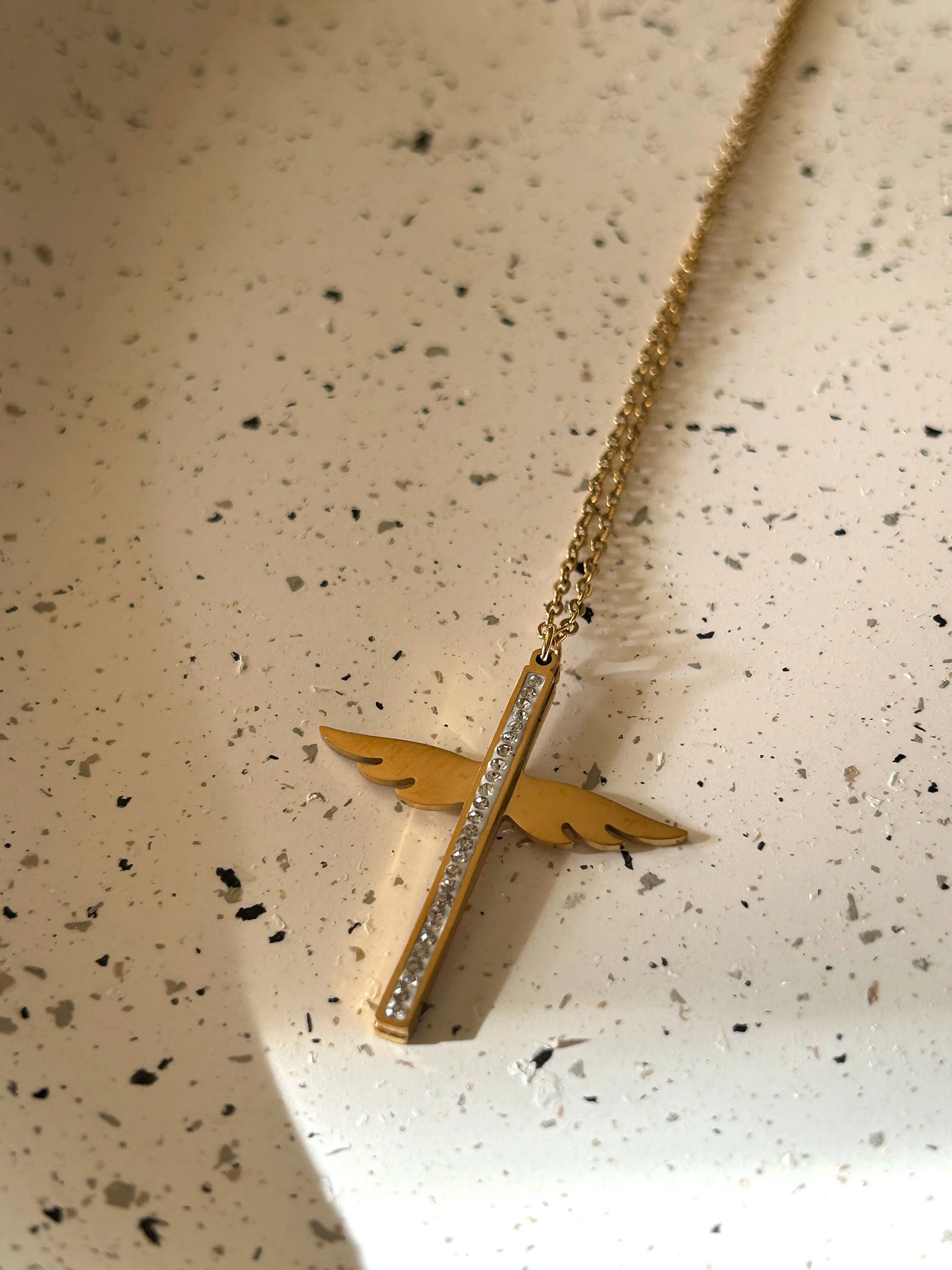 Cross Pendant Necklace • Gold Cross Pendant • Christian Necklace • Zircon Cross Jewelry • Faith Necklace • Angel Wing Pendant Necklace