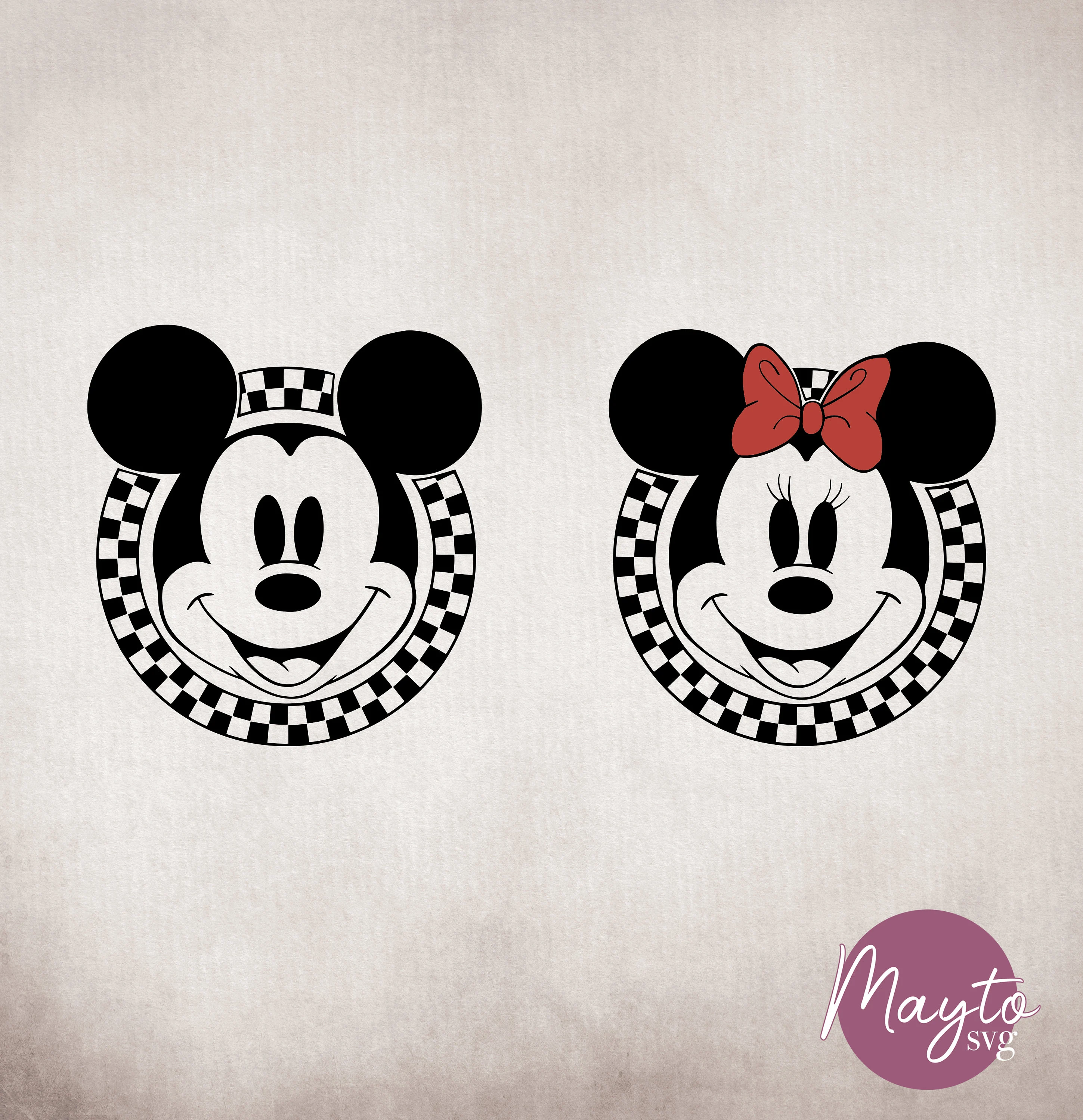Retro Mickey Minnie Mouse Svg, Checkered Retro Mickey Heads Svg, Vintage Disney Svg, Couple Matching Shirt Design, Mickey Minnie Bundle