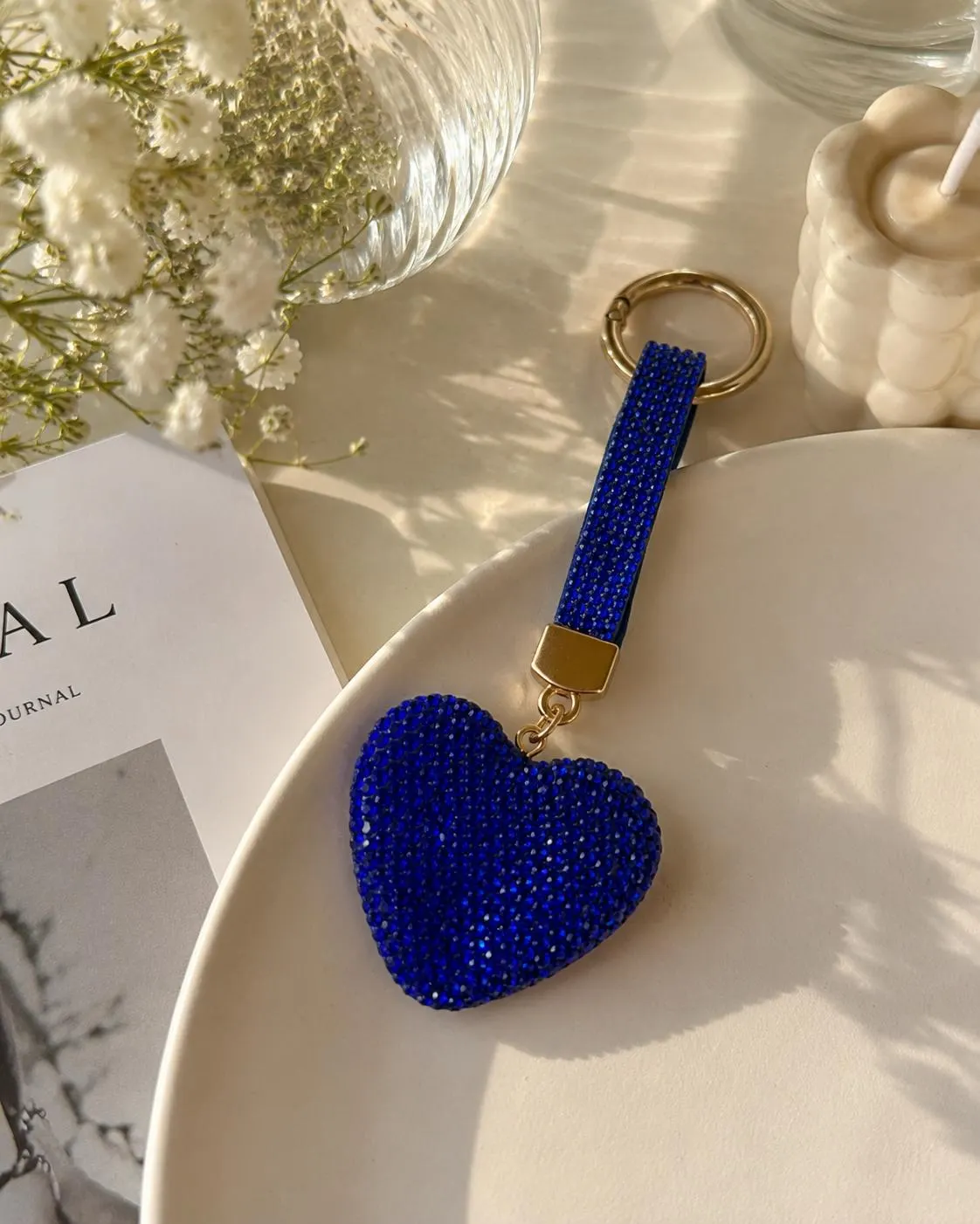 Blue Heart Bag Charm • Rhinestone Keychain • Sparkly Heart Keychain • Purse Charm • Crystal Bag Accessory • Cute Gift For Her