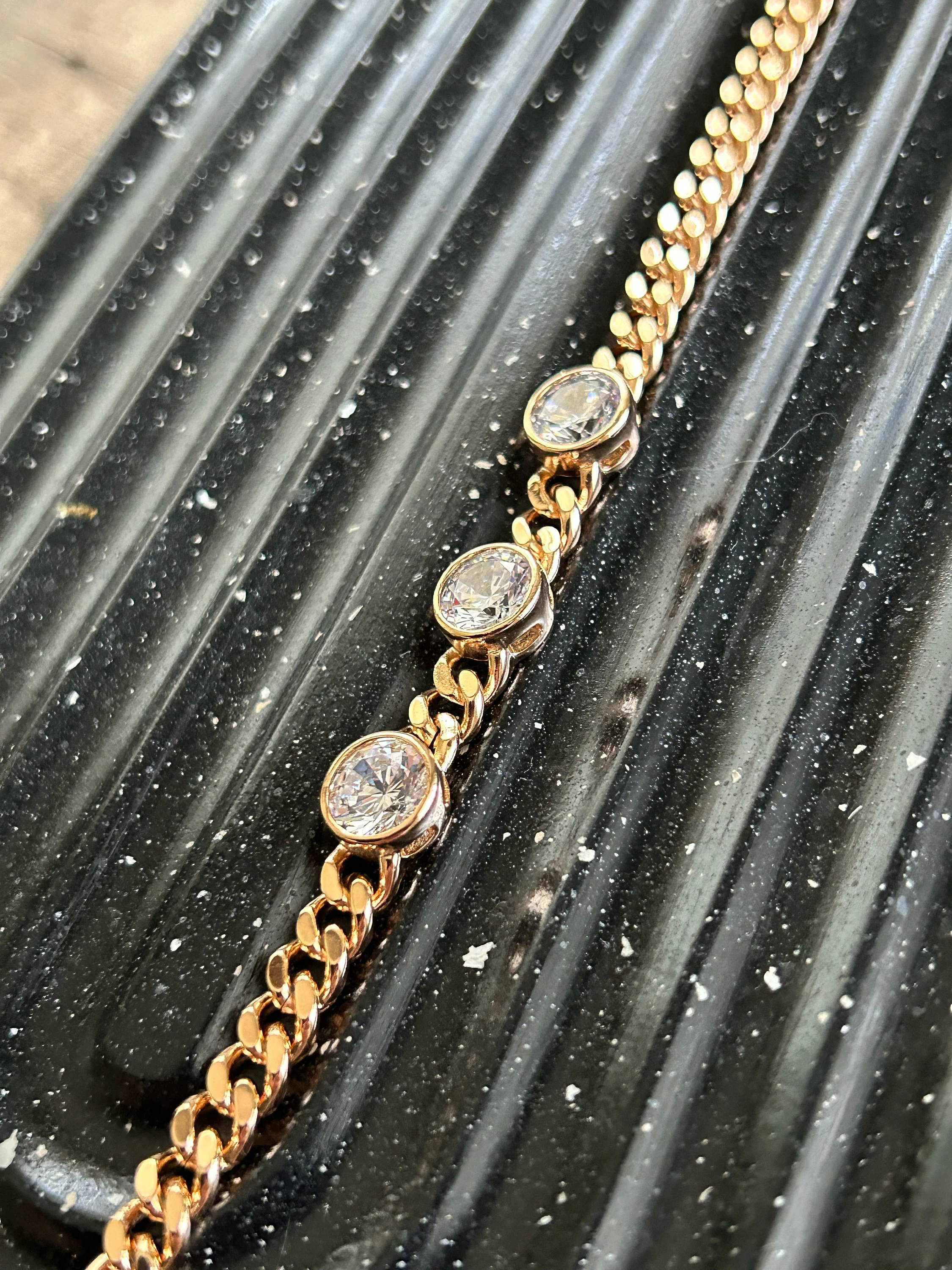 Gold Chain Bracelet, Zircon Bar, Trendy Jewelry