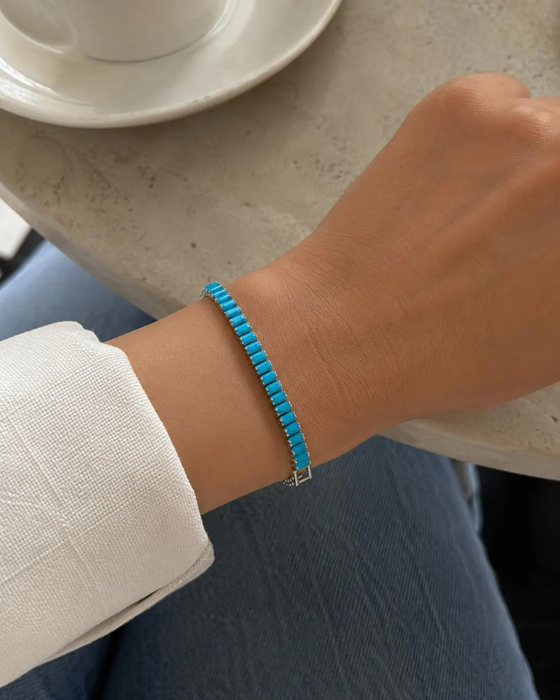 Turquoise Tennis Bracelet, Tennis Silver Bracelet, Steel Bracelet, Trendy Jewelry, Everyday Bracelet, Gift For Her