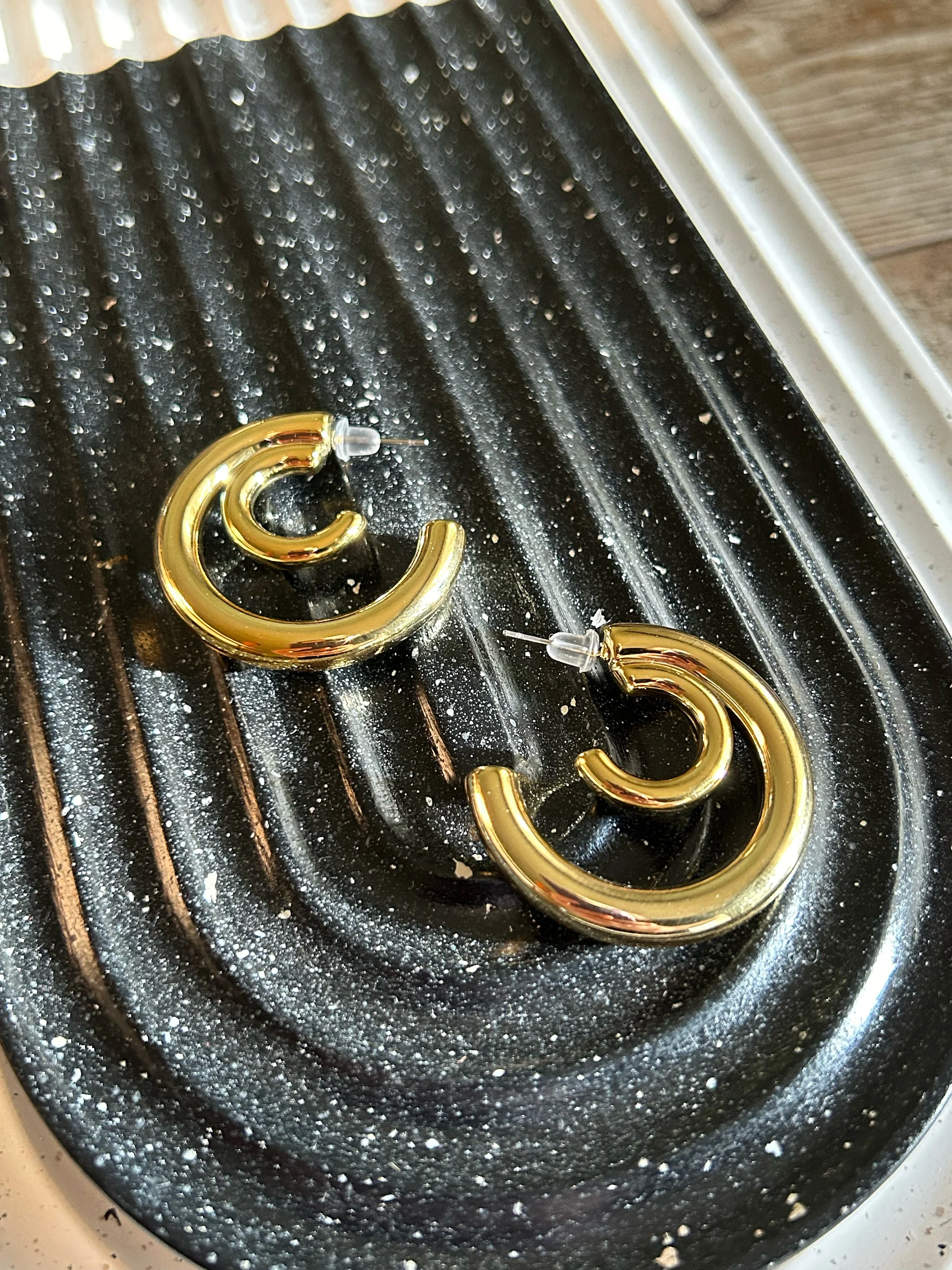 Gold Huggie Hoop Earrings, Dainty Minimalist Style