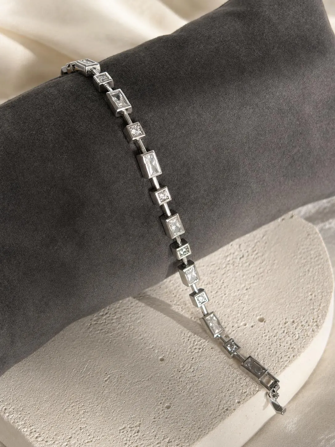 Silver Geometric Chain Bracelet • CZ Bracelet • Minimalist Crystal Bracelet • Stainless Steel Bracelet • Waterproof Jewelry