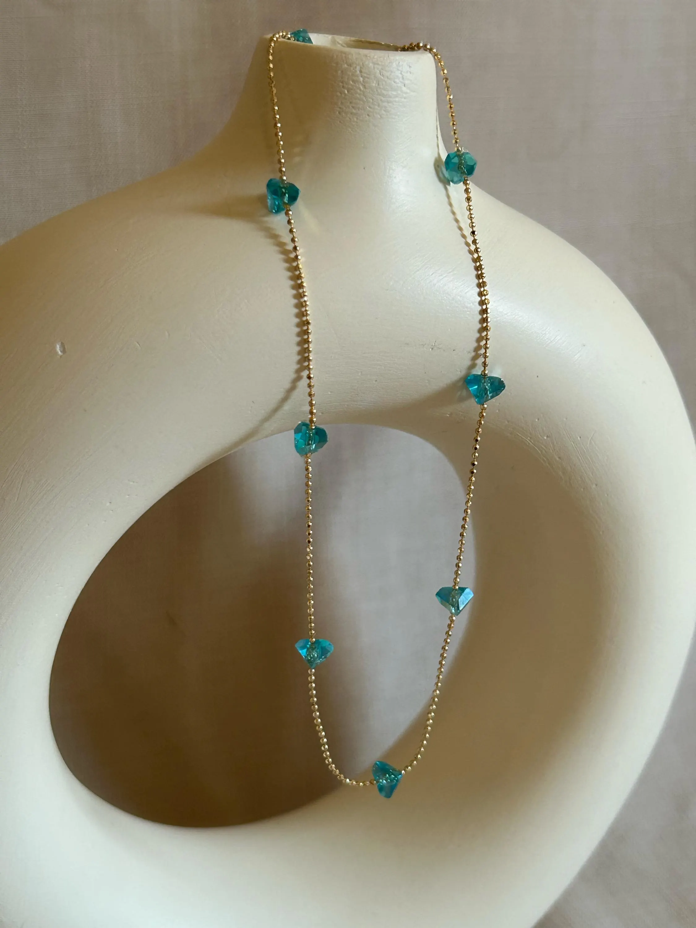 Turquoise Beaded Necklace, Gold Blue Necklace, Dainty Necklace, Tiny Necklace, Beaded Necklace, Beaded Chain Necklace, Perfect Everyday
