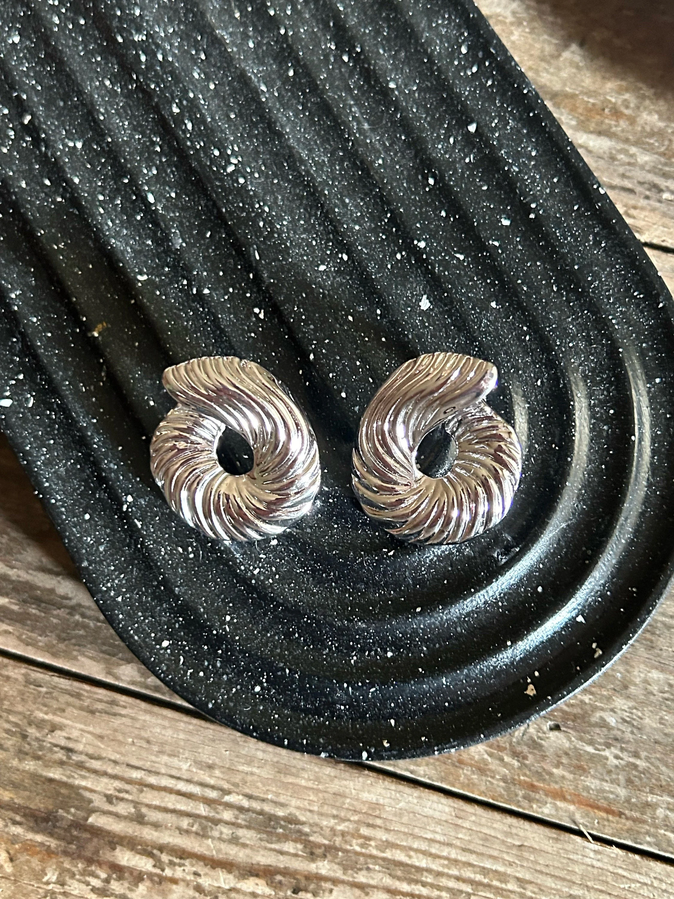 Silver Trendy Big Hoop Earrings, Steel Statement Jewelry