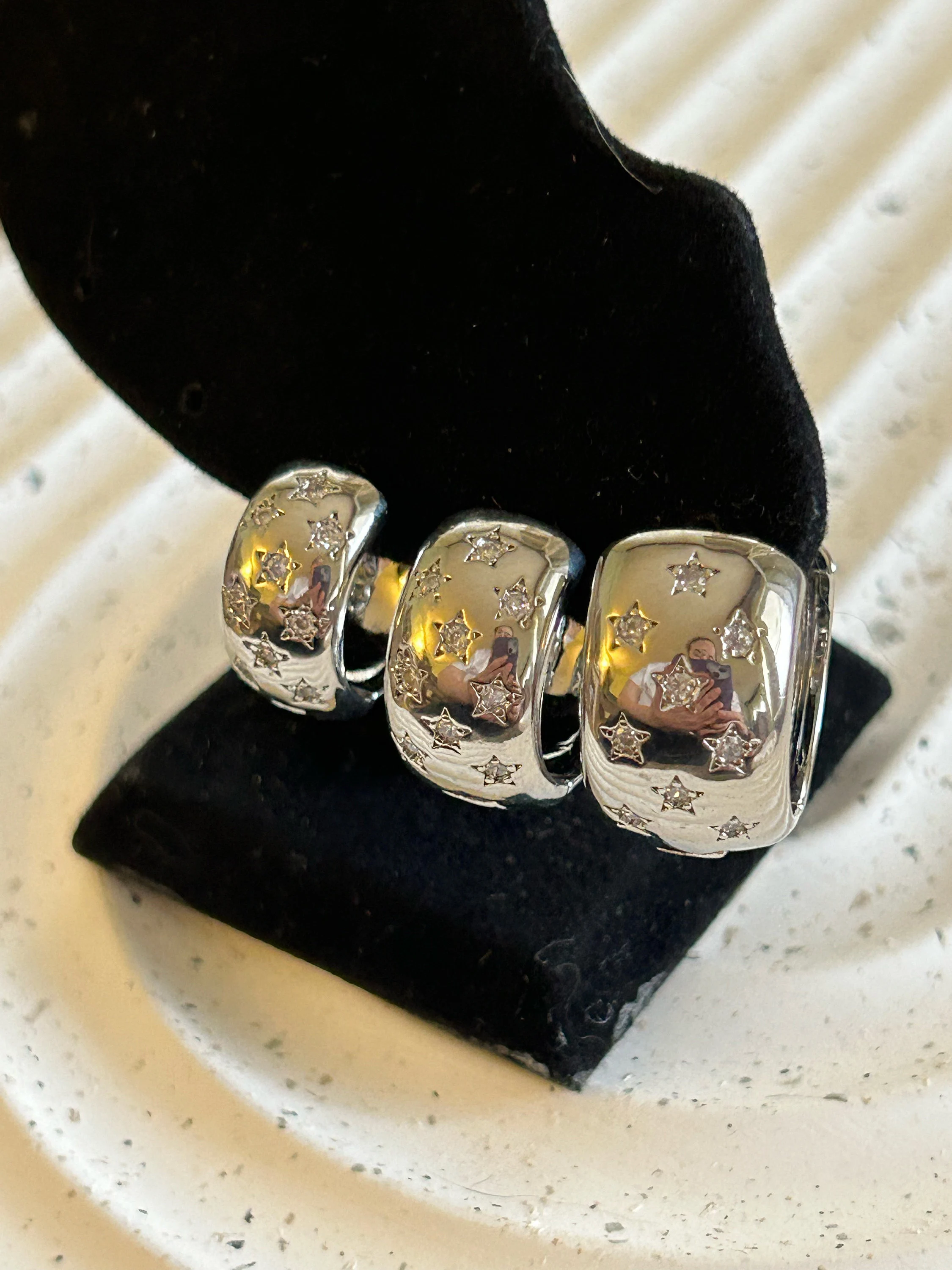 Silver Huggie Hoop Set with Zircon Stars, Anti-Allergenic Steel