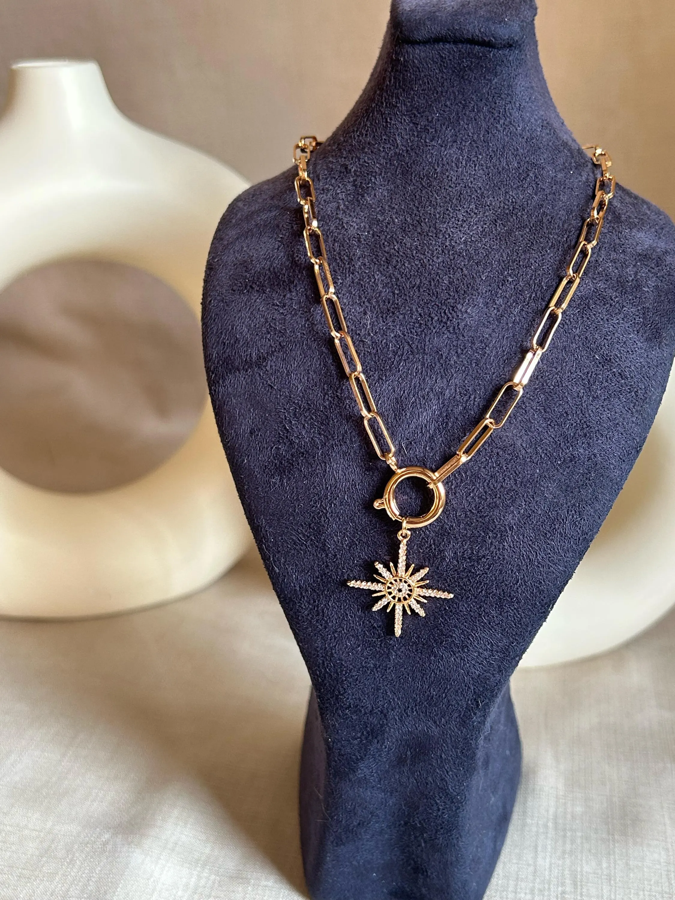 North Star Necklace, Stacked Necklace, North Star Pendant, Paper Clip Chain Necklace, Star Necklace, North Star Pendant Gift