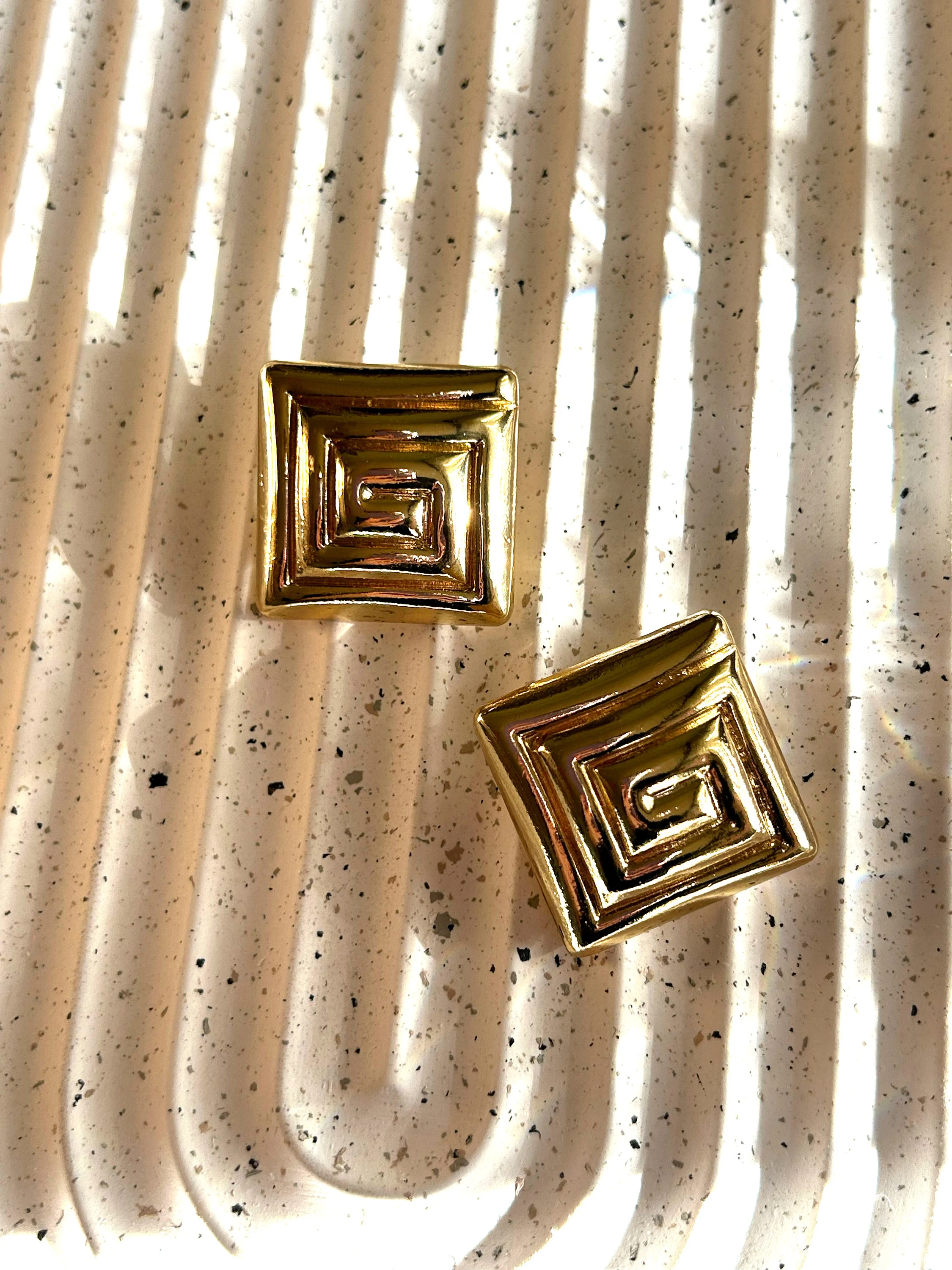 Chunky Gold Earrings • Geometric Earrings • Statement Stud Earrings • Vintage Gold Earrings • Square Stud Earrings • Waterproof Earrings