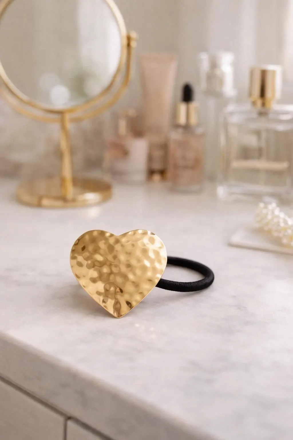 Gold Heart Hair Tie • Hammered Metal Ponytail Holder • Romantic Gold Hair Accessory • Chic Everyday Pony Cuff