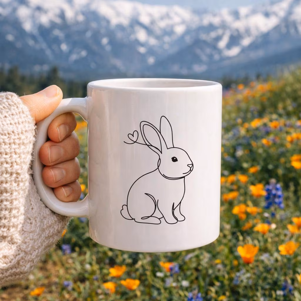 Minimal Rabbit Heart SVG | Bunny Outline Art, Easter Design (Digital Download)