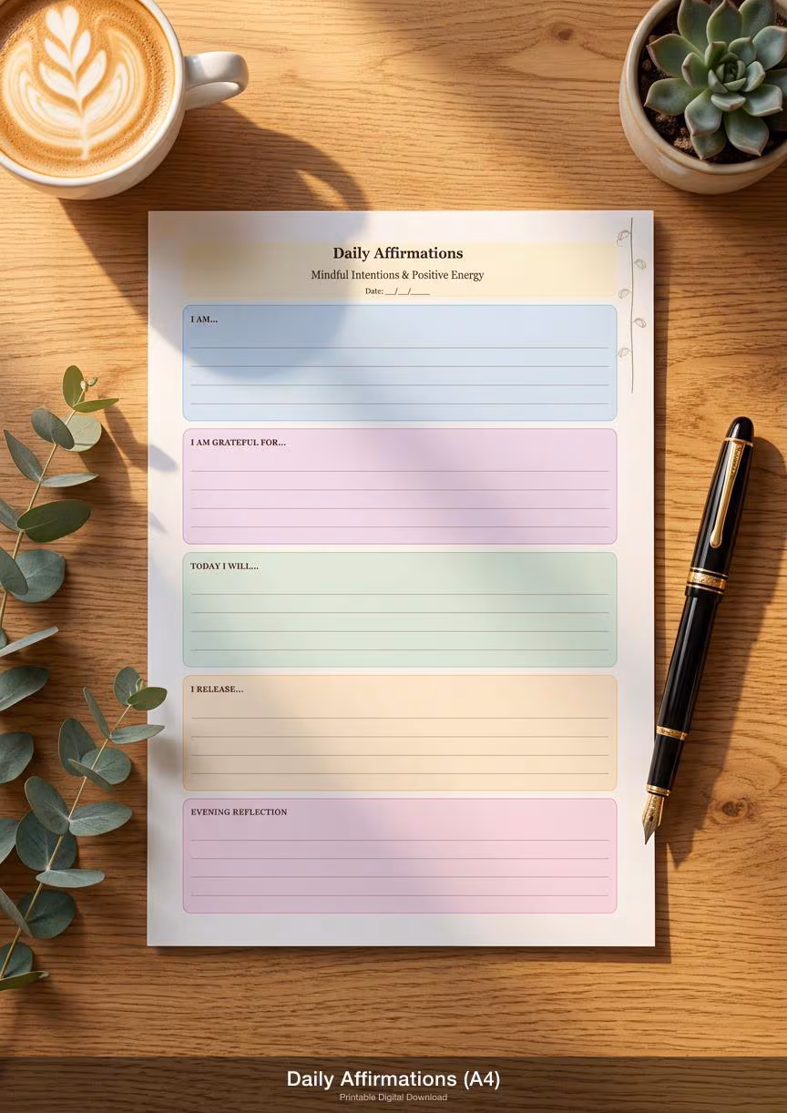 Daily Affirmations Planner | Mindful Intentions, Positive Energy (Digital Download)