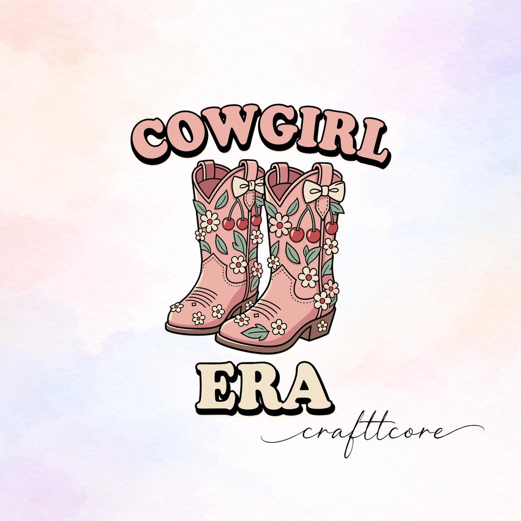 Cowgirl Era SVG, Pink Cherry Cowboy Boots Clipart, Retro Western Art (PNG)