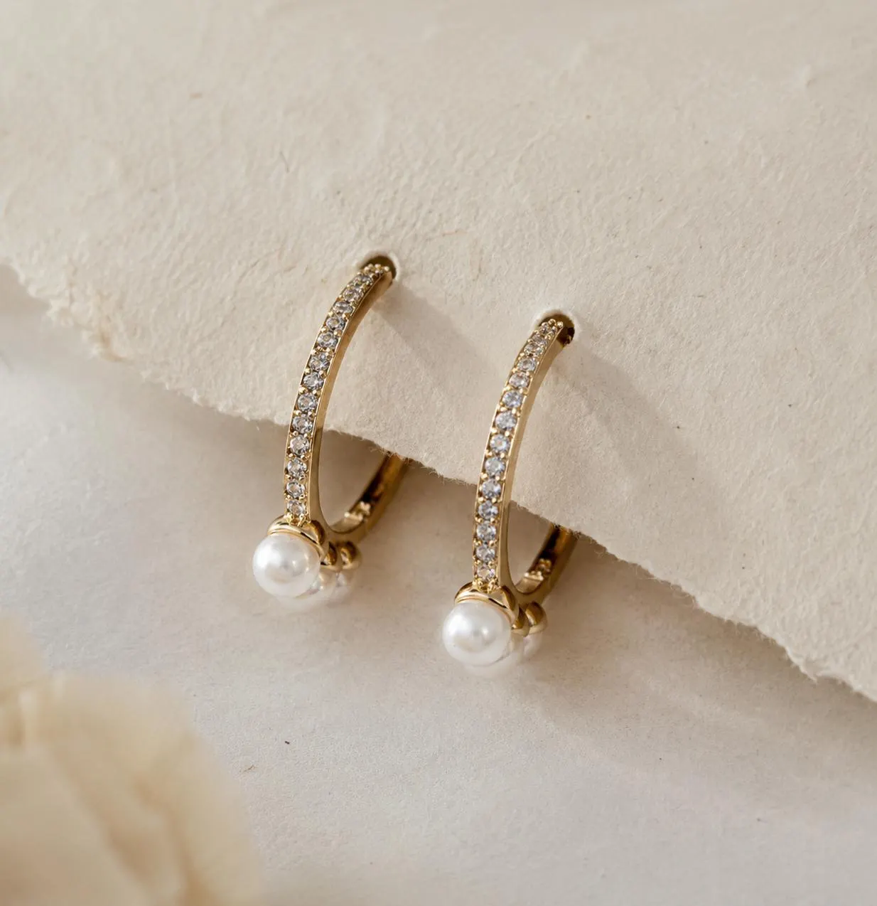 Pearl Hoop Earrings • Pave Hoop Earrings • Dainty Pearl Earrings • Gold Hoop Earrings • Gift For Her