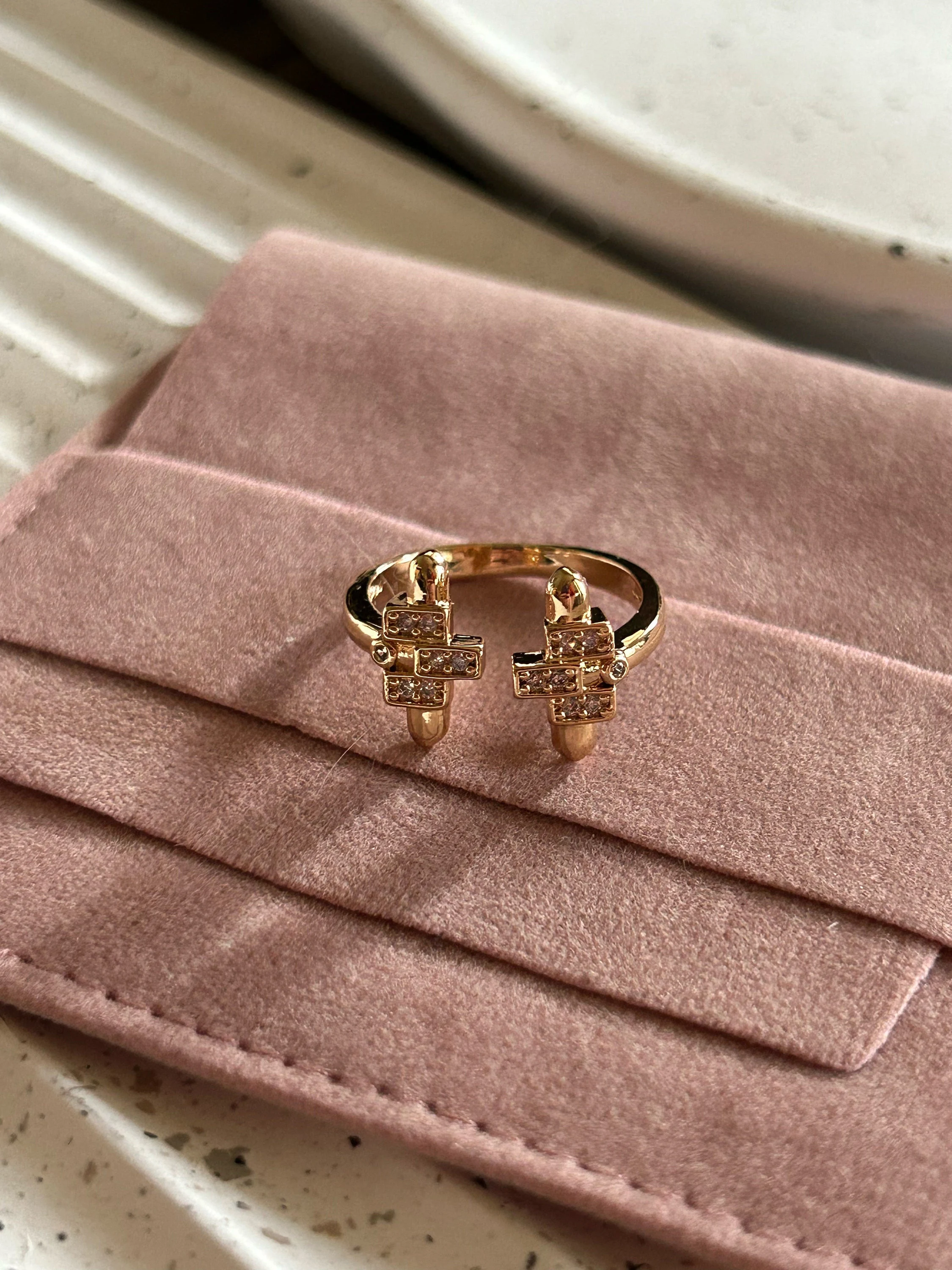 Gold Zircon Adjustable Ring, Dainty Daily Wear