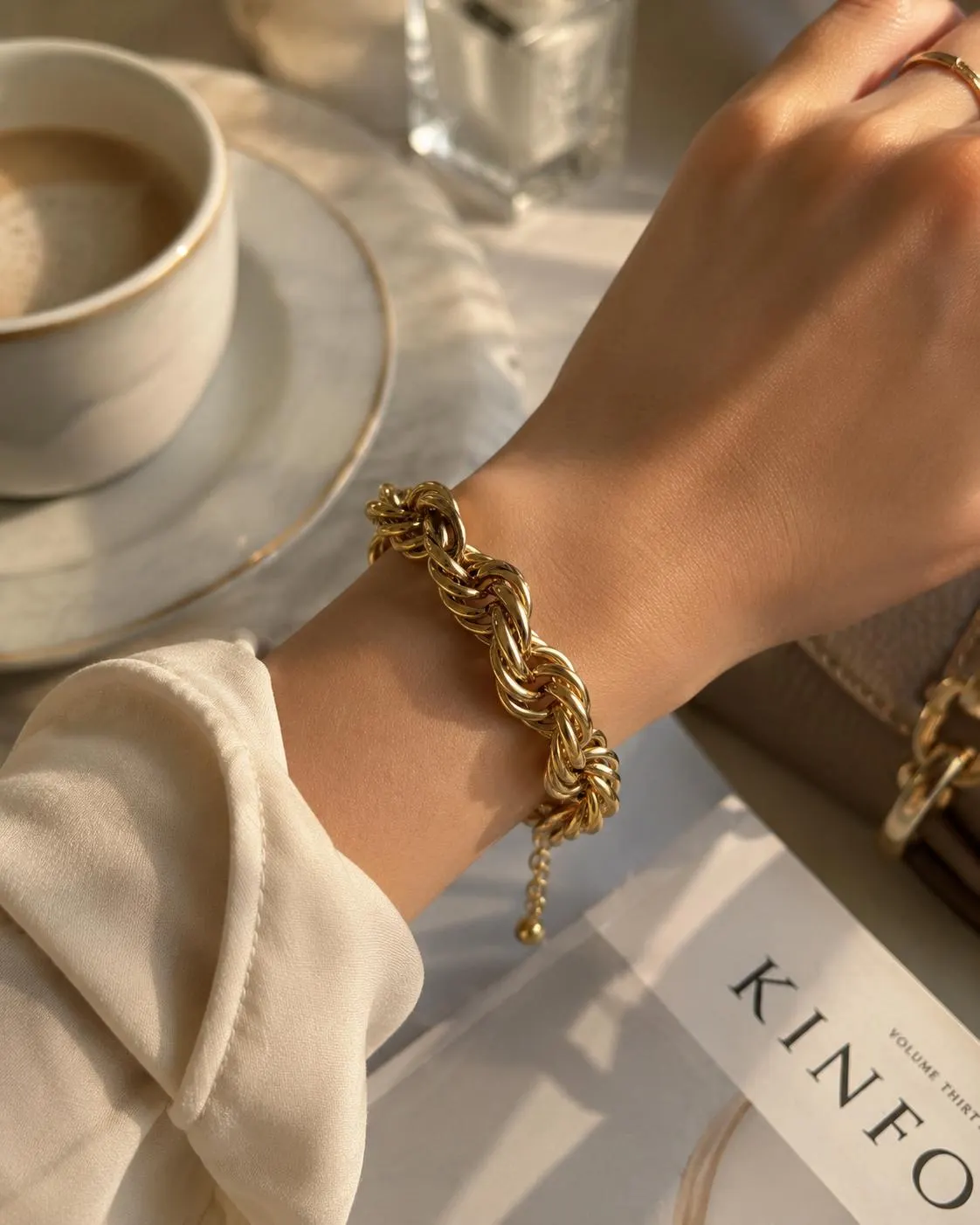 Chunky Rope Chain Bracelet, Gold Twisted Rope Bracelet, Waterproof Bracelet, Statement Bracelet