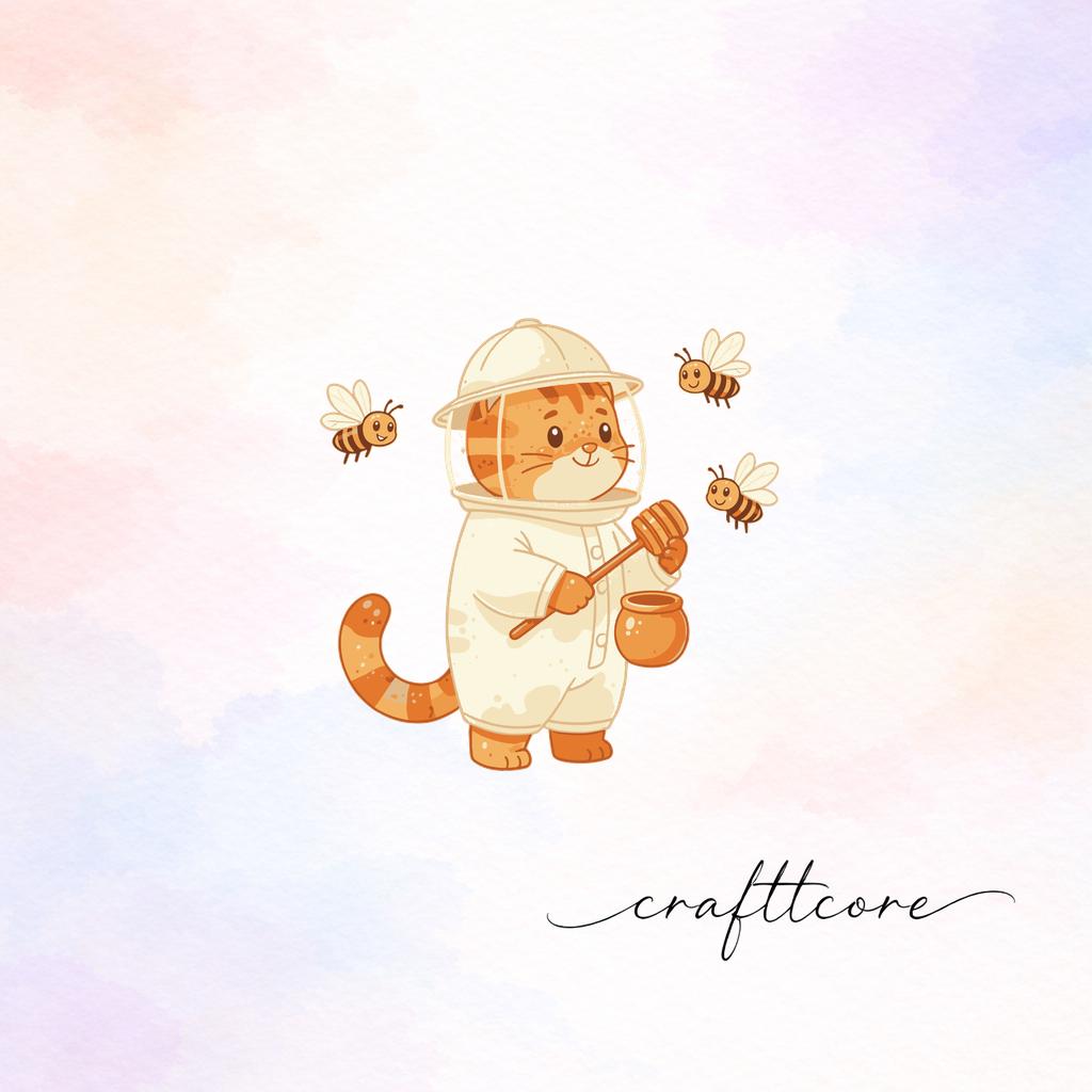 Beekeeper Cat Clipart, Watercolor Honey Bee Illustration, Nursery Art (PNG SVG)