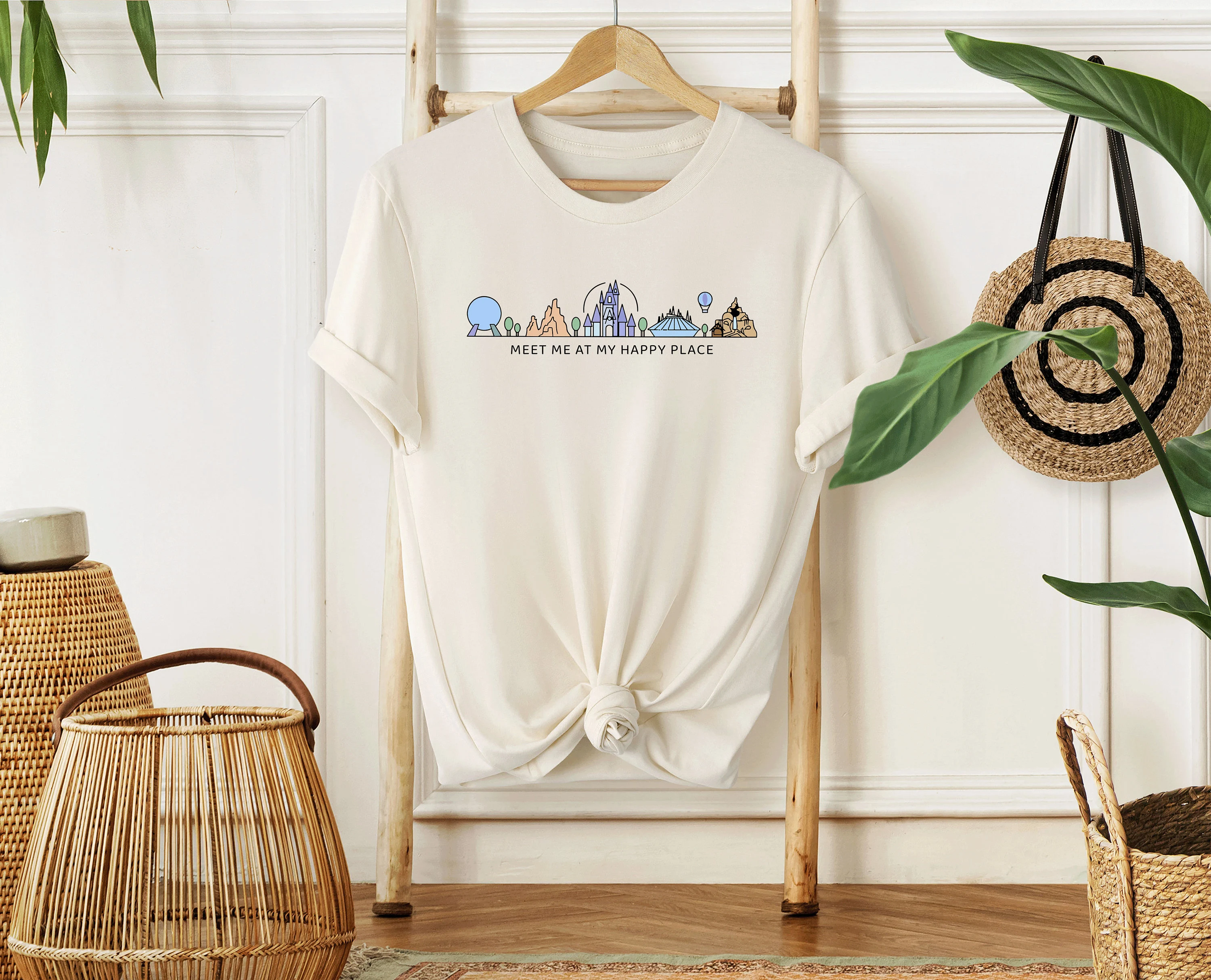 Meet Me at My Happy Place SVG, Disney Theme Park Vacation Design, Family Trip Shirt SVG, Magic Kingdom Skyline PNG