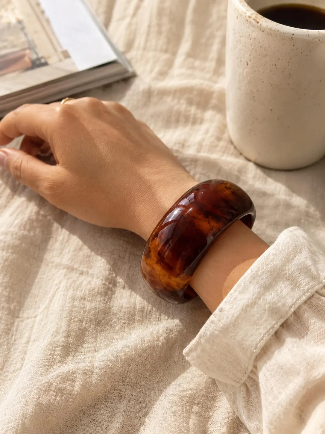 Chunky Resin Bangle • Amber Resin Bracelet • Vintage Statement Jewelry • Retro Bangle • Statement Bangle • Wide Bangle Bracelet