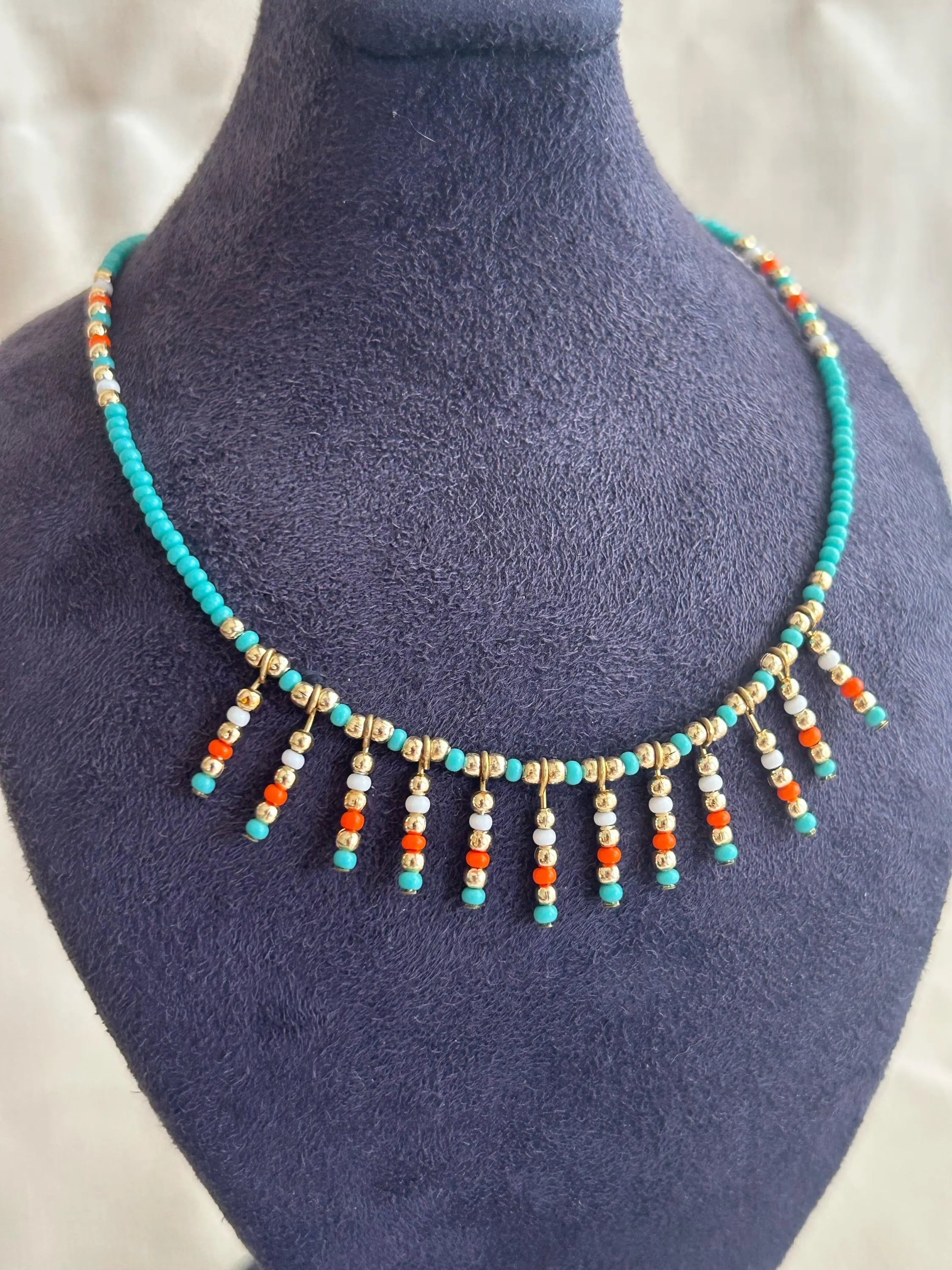 Beaded Necklace, Turquoise Beaded Necklace, Boho Necklace, Minimalist Necklace, Gold Beaded Necklace, Minimalist Necklace, Summer Necklace