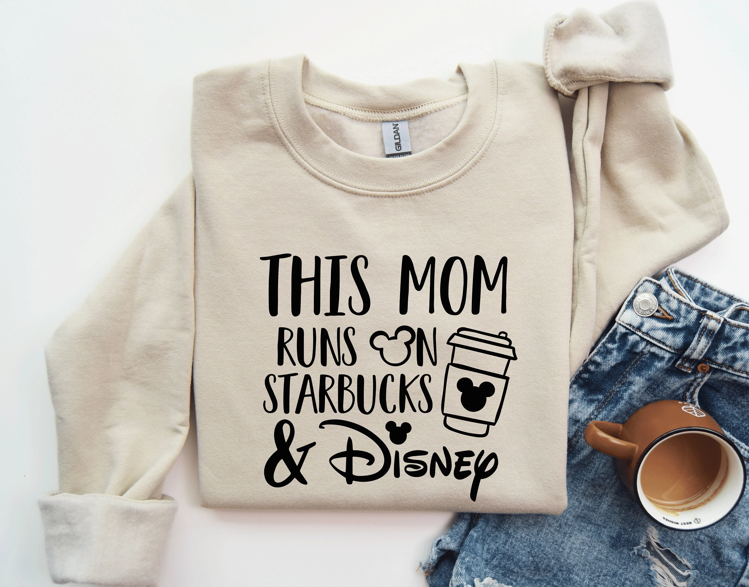 This Mom Runs on Coffee SVG, Funny Mom Shirt Design, Mouse Ears Coffee Cup SVG, Disney Mom Cricut File PNG