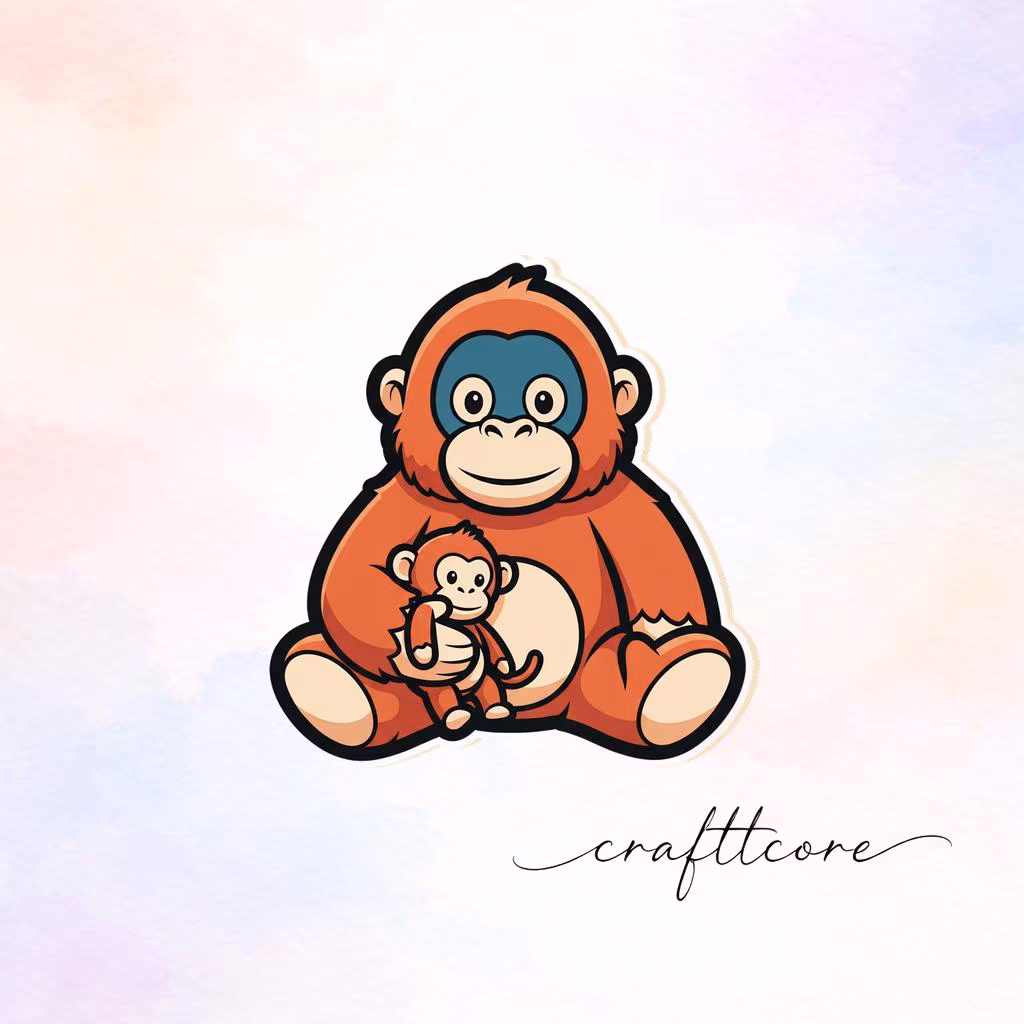 Retro Baby Orangutan SVG | Vintage Jungle Animal, Kids Room Decor (Digital Download)