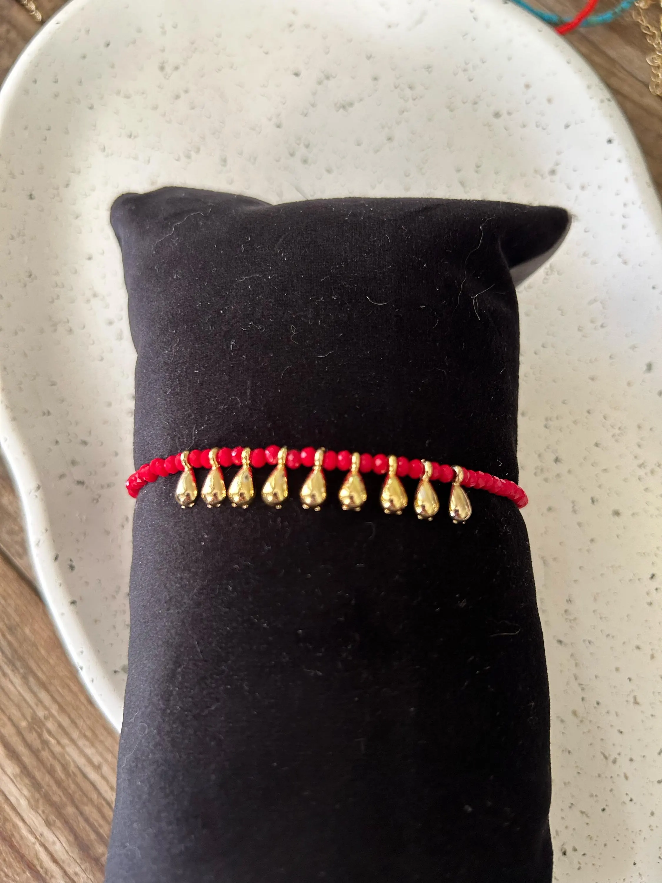 Charm Bangle, Charm Anklet, Gold Charm Bangle, Beaded Bangle, Red Gold Beaded Bangle, Beaded Anklet
