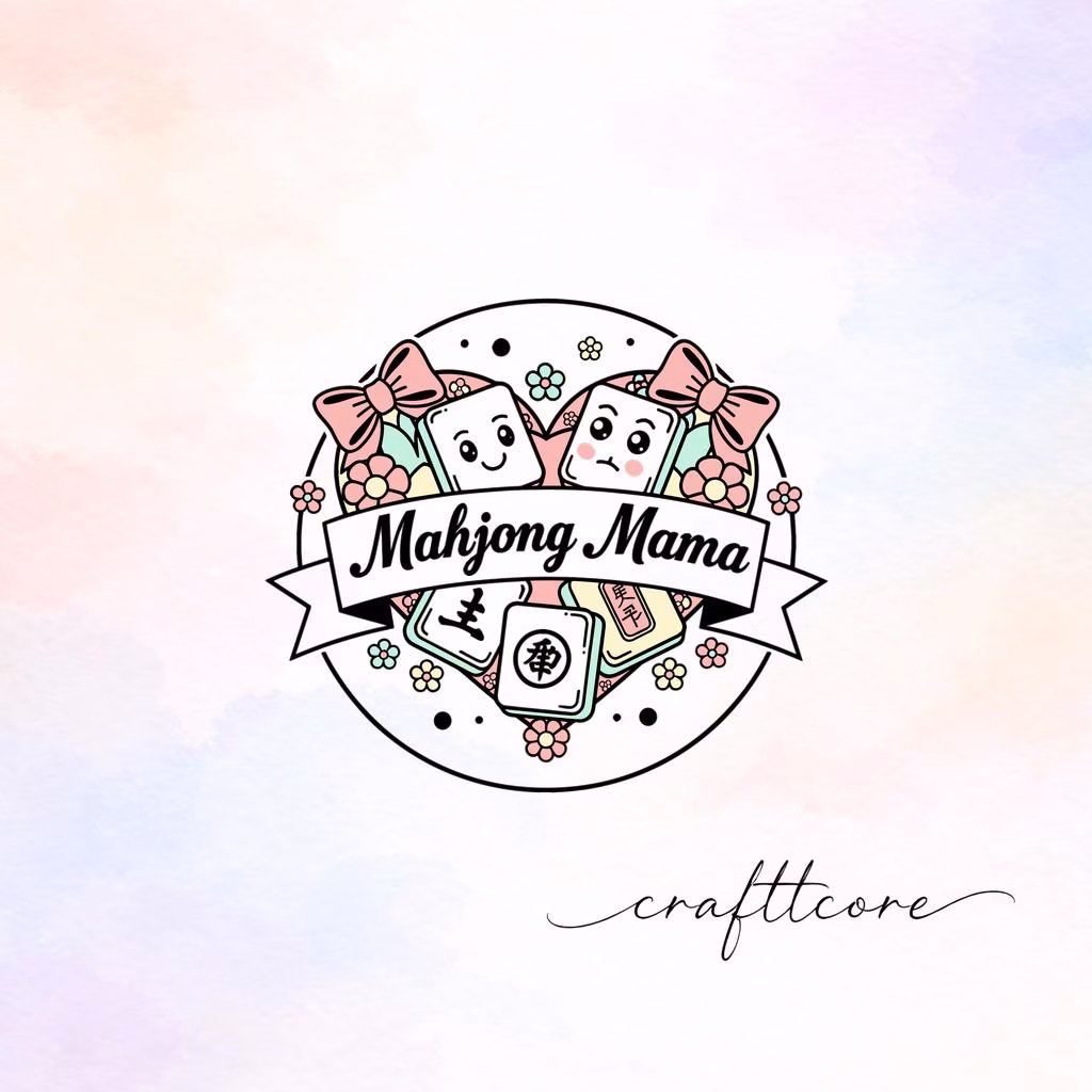 Mahjong Mama Emblem, Retro Floral Mahjong Tile Badge, Vintage Pastel Clipart (Digital Download)
