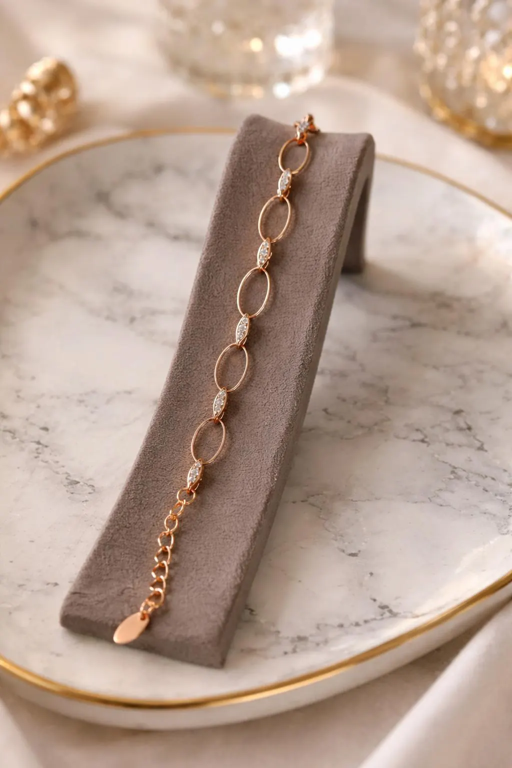Dainty Link Bracelet · Rose Gold CZ Bracelet · Minimal Elegant Jewelry · Gift for Her