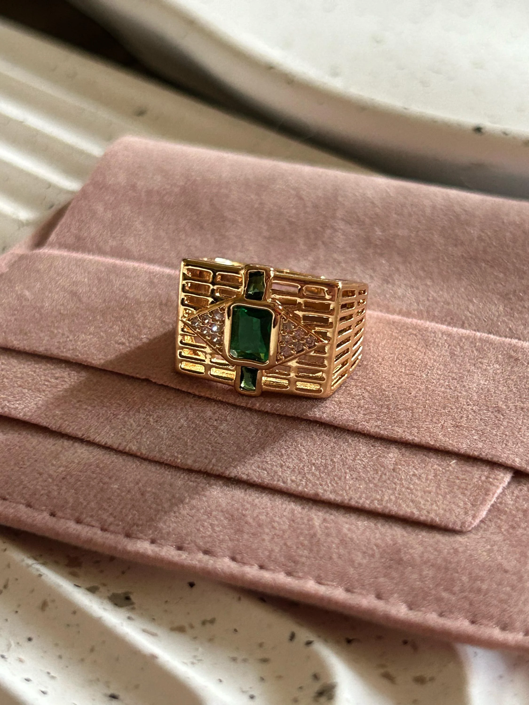 Chunky Emerald Ring, Statement Ring, Signet Ring, Stacking