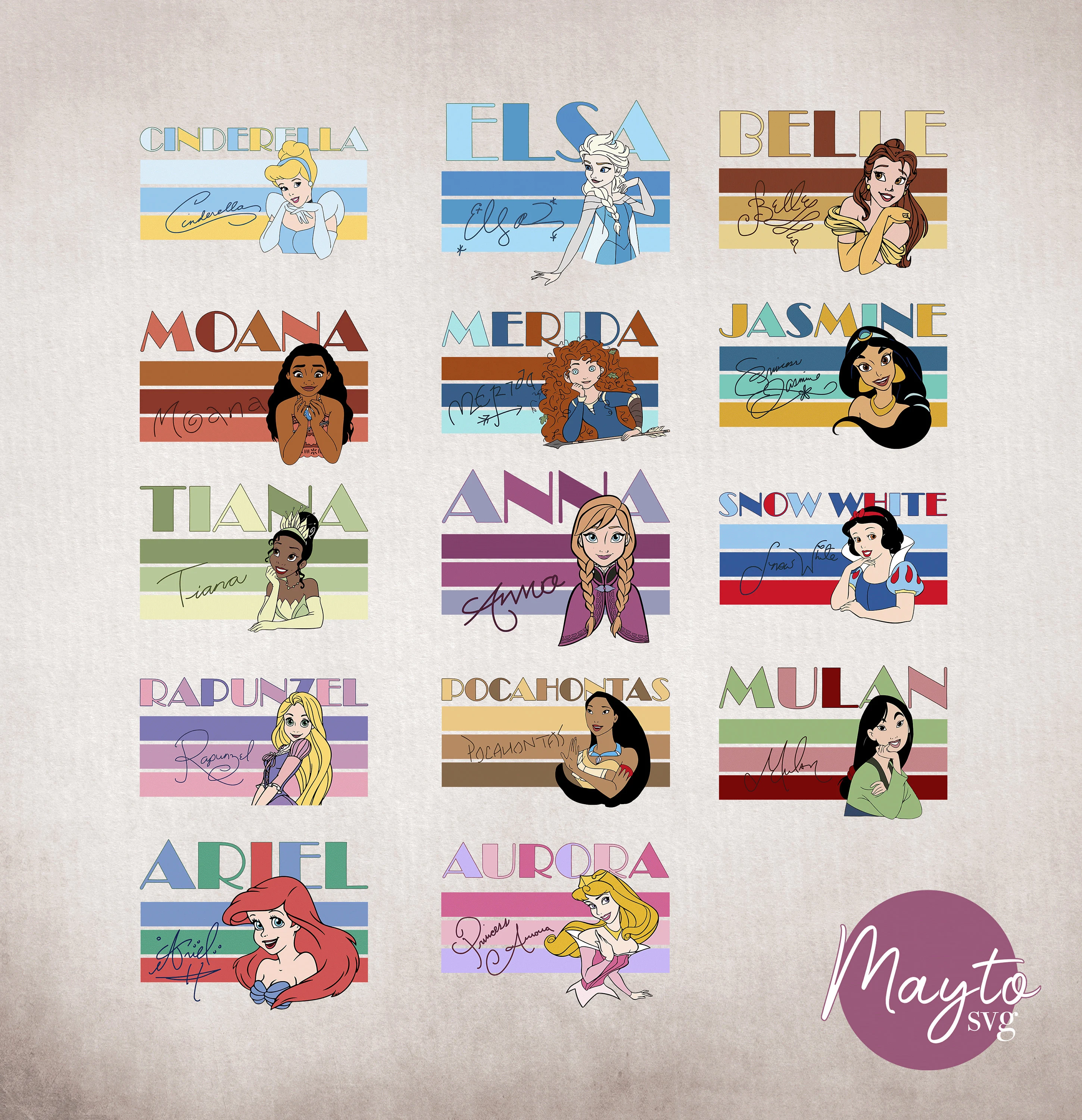 Princesses Movie Characters PNG: Shirt Designs (Digital File)