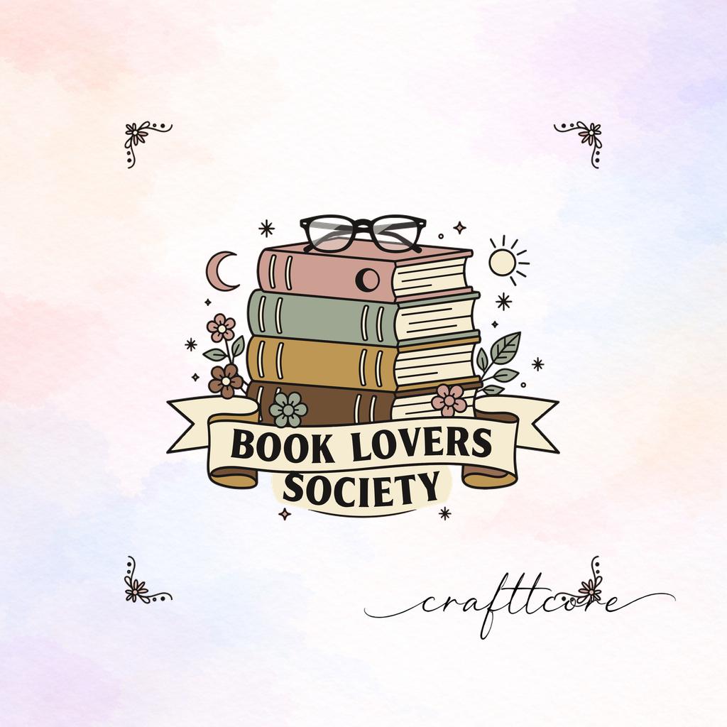 Book Lovers Society Celestial SVG, Vintage Books Line Art, Retro Reading Clipart (Digital Download)