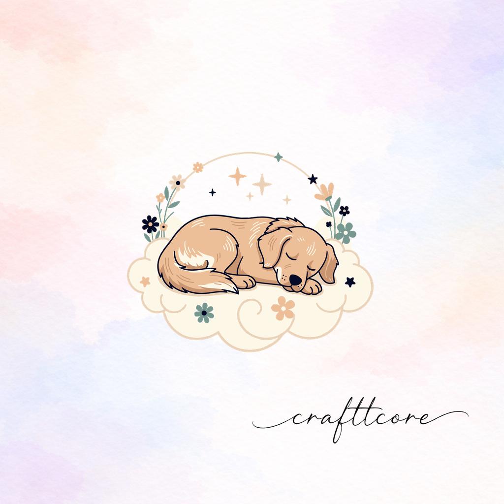 Sleeping Golden Retriever Memorial Clipart, Peaceful Dog on Clouds Illustration (Digital Download)