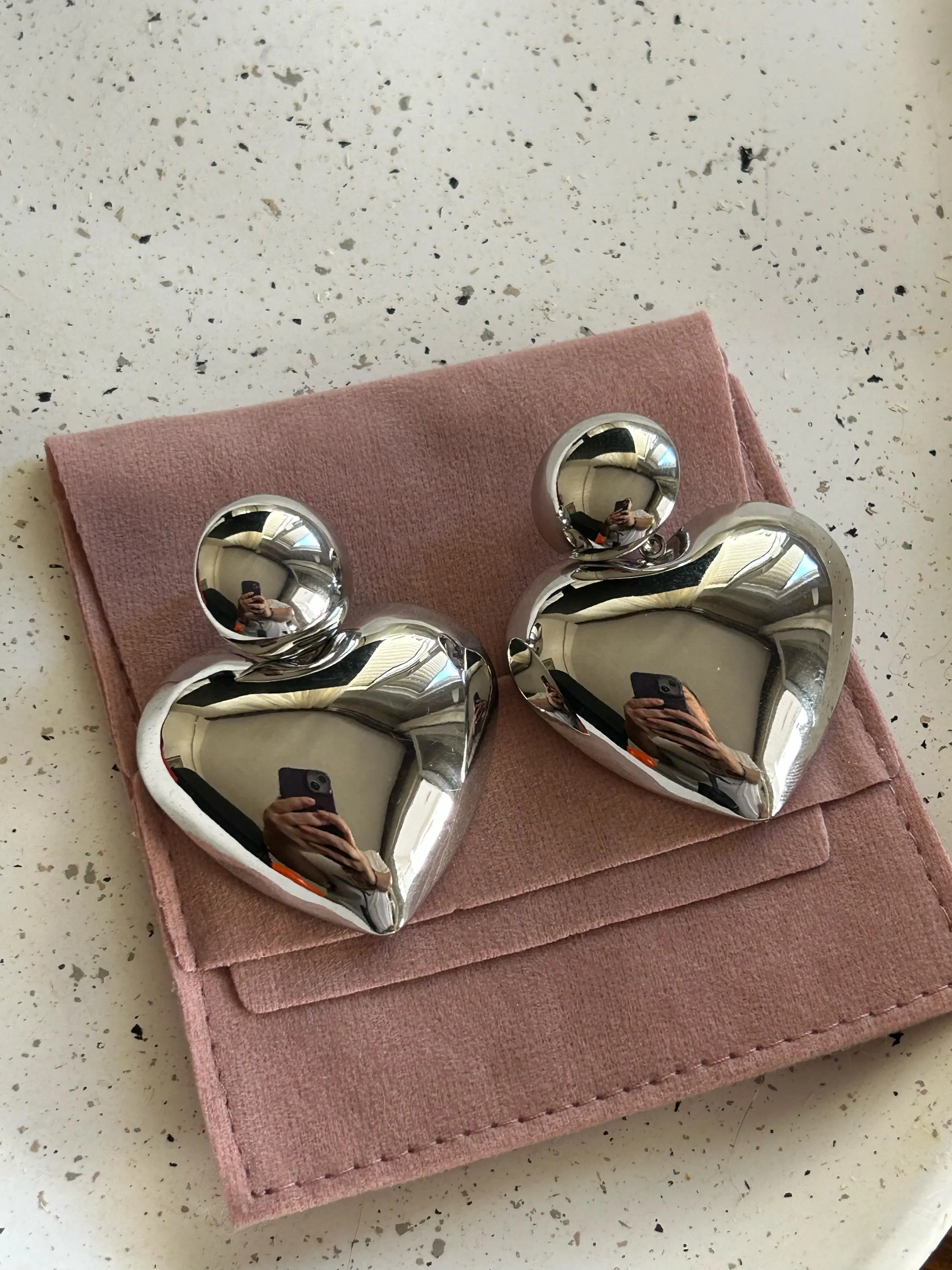 Dainty Steel Heart Earrings Silver