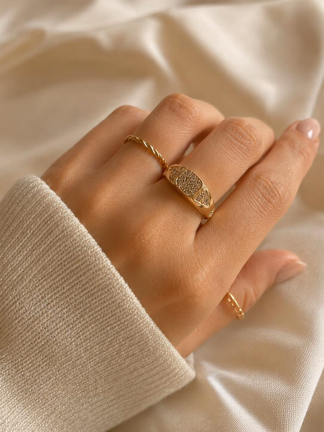 Gold Signet Ring • Adjustable Signet Ring • Pave Signet Ring • CZ Ring • Modern Signet Ring