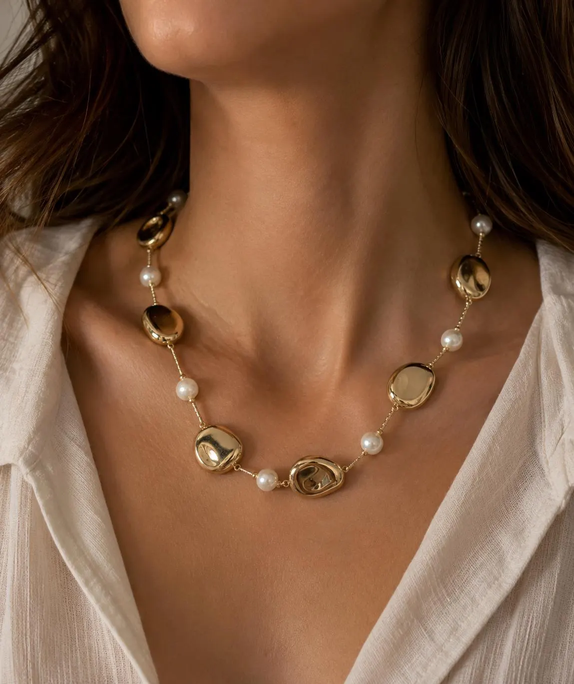 Chunky Gold Pearl Necklace, Statement Necklace