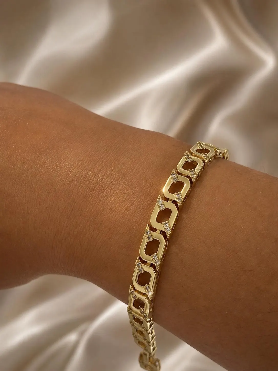 Gold Geometric Chain Bracelet • CZ Bracelet • Minimalist Crystal Bracelet • Stainless Steel Bracelet • Waterproof Jewelry