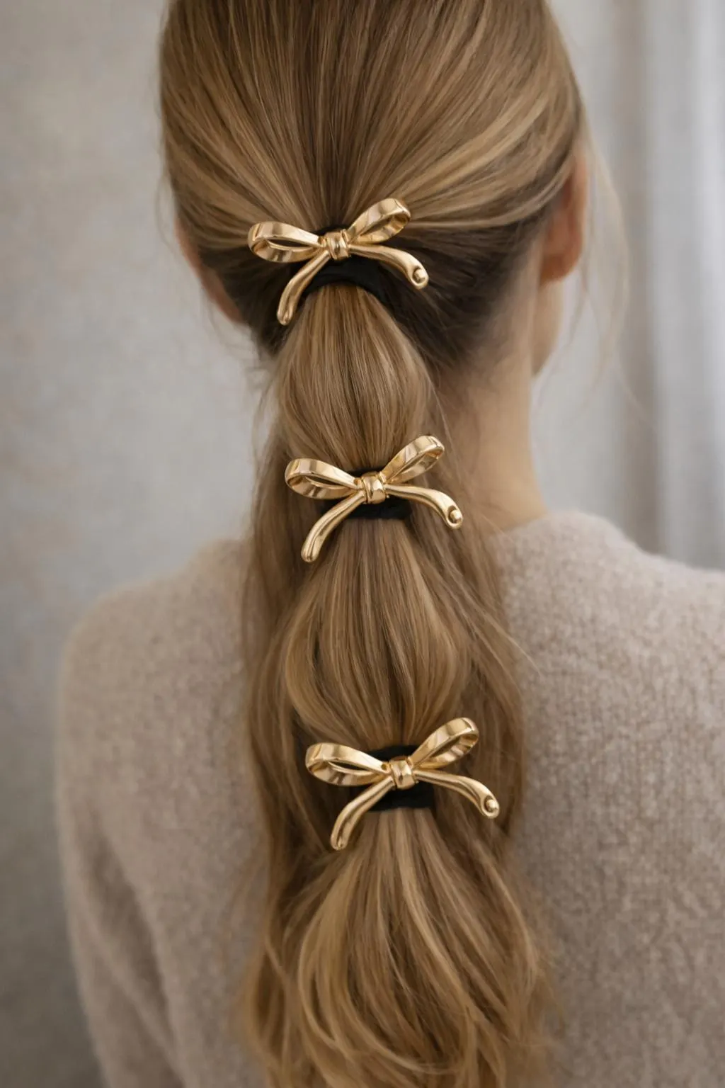 Gold Bow Hair Tie • Sleek Ponytail Holder • Minimalist Hair Accessory • Low Bun Style • Modern Hair Jewelry • Viral Bow Trend