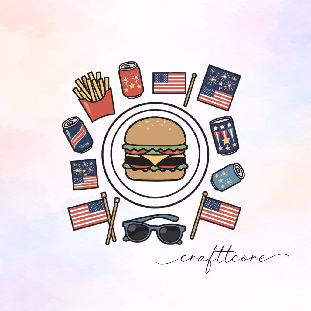 4th of July Picnic Table Clipart | USA Patriotic Summer Celebration (Digital Download)