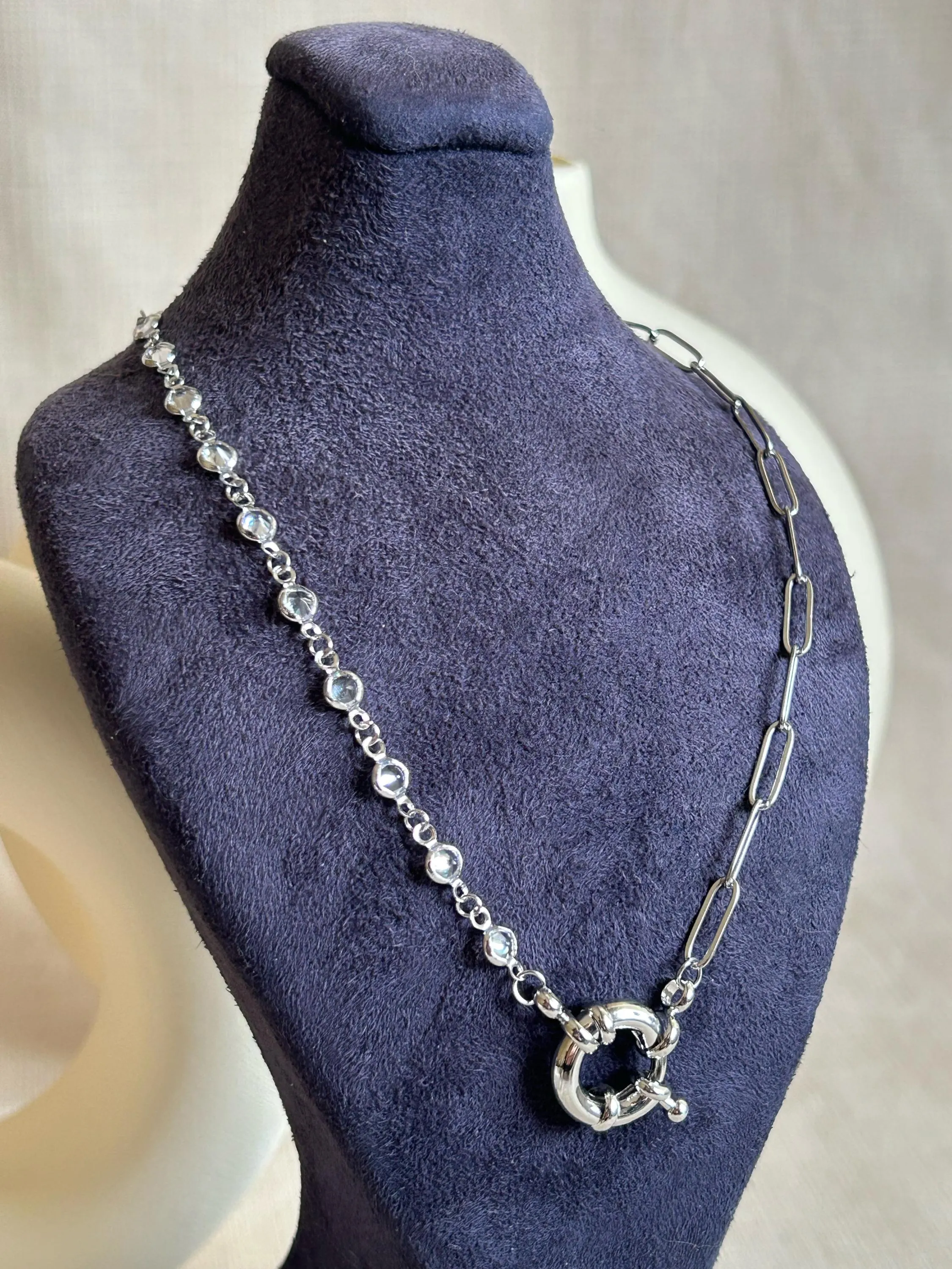 Dainty Silver Necklace, Link Pendant Necklace, Zircon Beaded Necklace, Silver Chain Zircon Necklace, Pendant Necklace, Beaded Necklace
