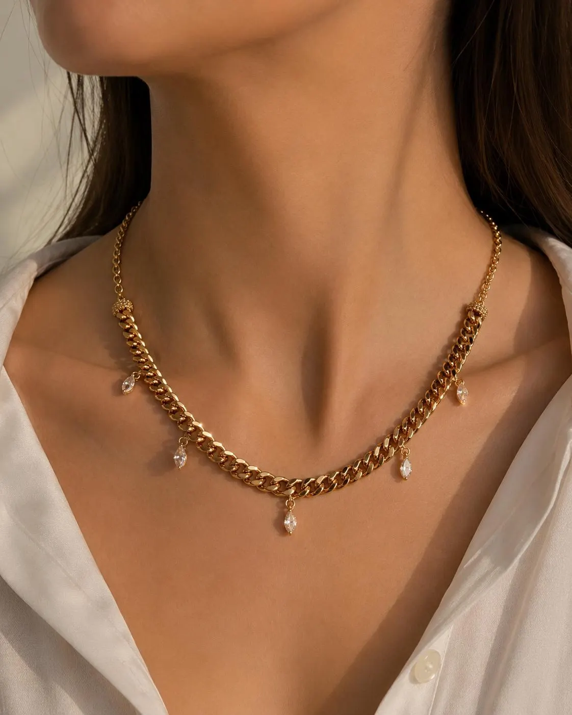 Cuban Link Necklace • Gold Chain Necklace • Charm Necklace • CZ Necklace • Waterproof Jewelry • Gift for Her